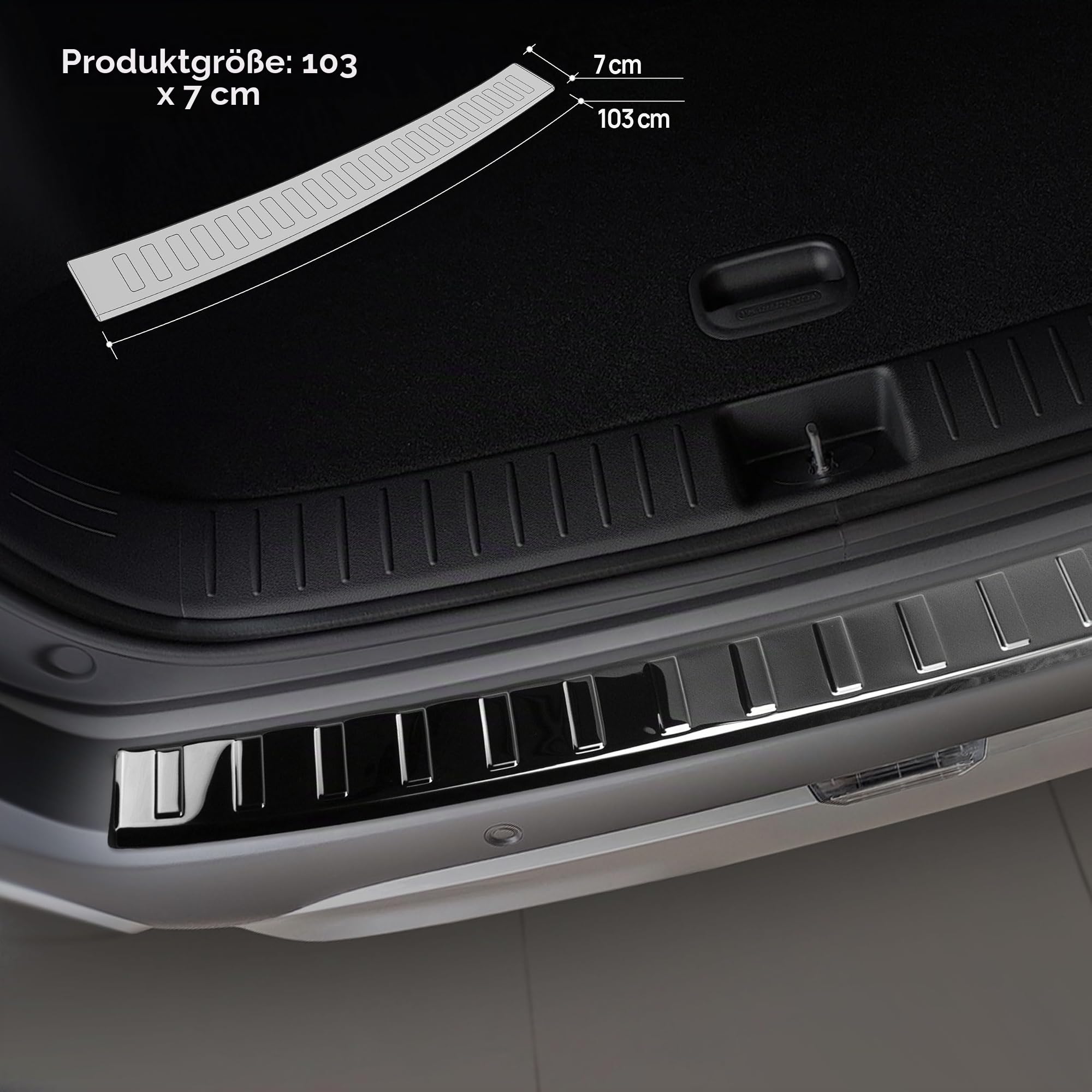 CHROMEMASTER | Ladekantenschutz Stoßstangenschutz | Kompatibel mit Kia Sportage V ab Bj. 2022 | Edelstahl/Dunkles Chrom | Lackschutzleiste Sichert den Heckstoßfänger vor Kratzern