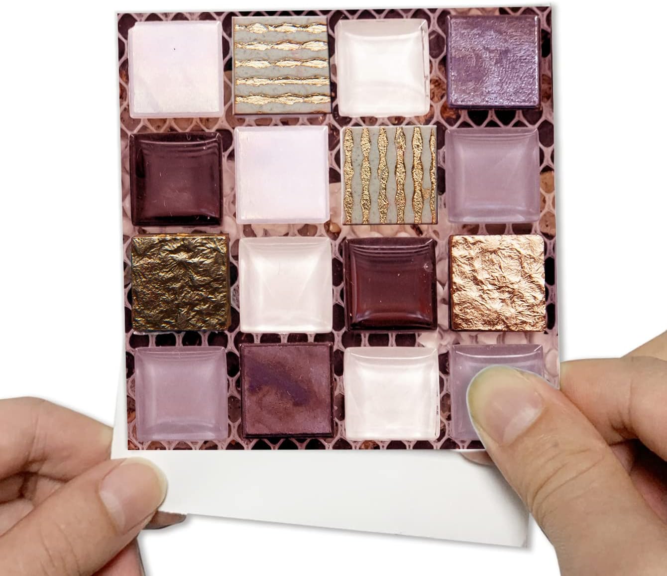 Alwayspon25Pcs 10cm/4inch Pink Mosaic Effect Tile Sticker, Peel & Stick Self-Adhesive Splashback Fireplace Stairs Tile Sticker Transfers, Stick on Tile for Kitchen Bathroom Wall