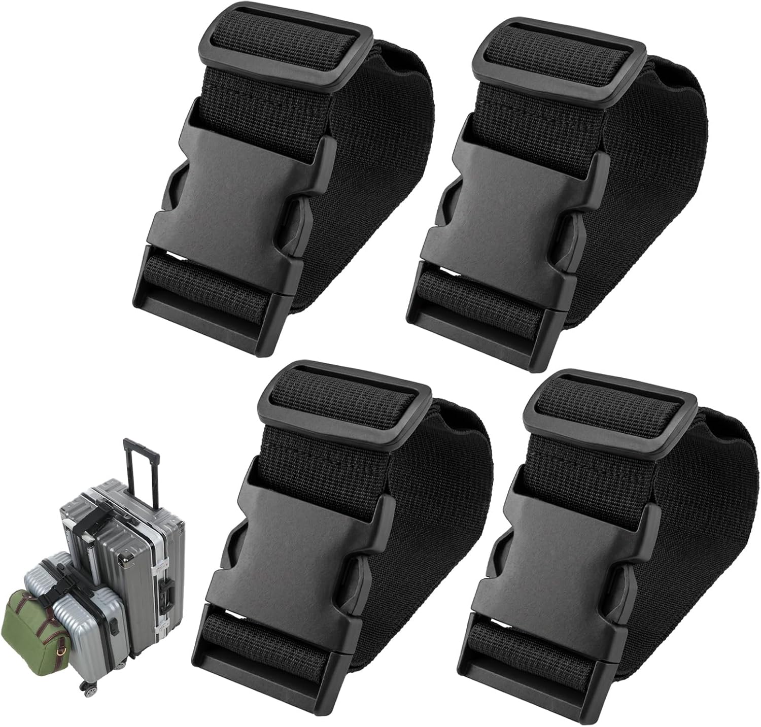 4 Pcs Luggage Straps for Suitcase Luggage Connector Heavy Duty Adjustable Suitcase Belt Travel Attachment Travel Accessories for Connecting Two Suitcases Together (Black)