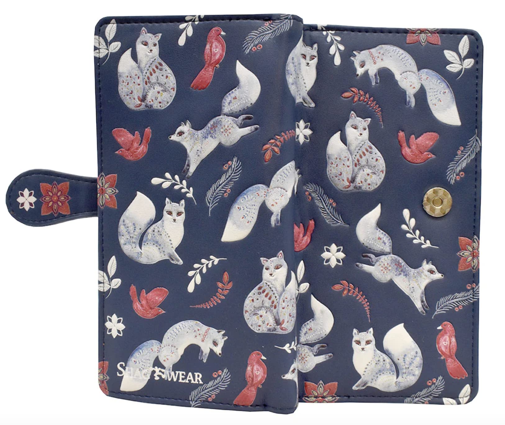 Shag Wear Folk Art Fox Large Wallet 7" Navy Blue
