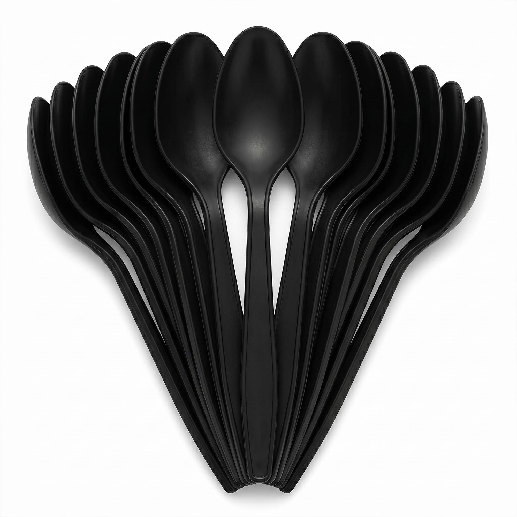 Venuscello® 500 x Tithe Black Plastic Spoons Heavy Duty Reusable Strong Grip Lightweight Cutlery for Party BBQ Salad Fruits Snacks Picnic Catering Weddings & Events
