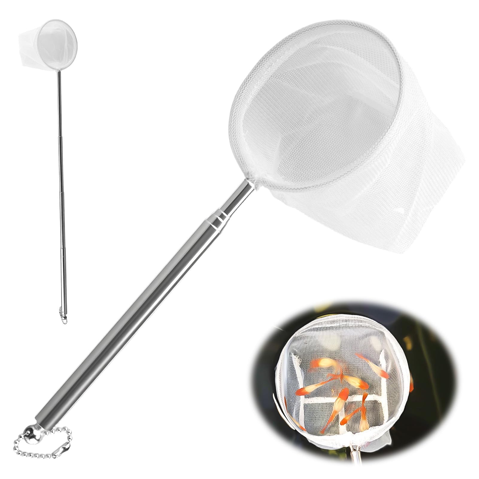 Mini Épuisette pour Aquarium avec Manche Extensible en Acier Inoxydable, pour Attraper Les Petits Poissons et Les Crevettes et pour Le Nettoyage