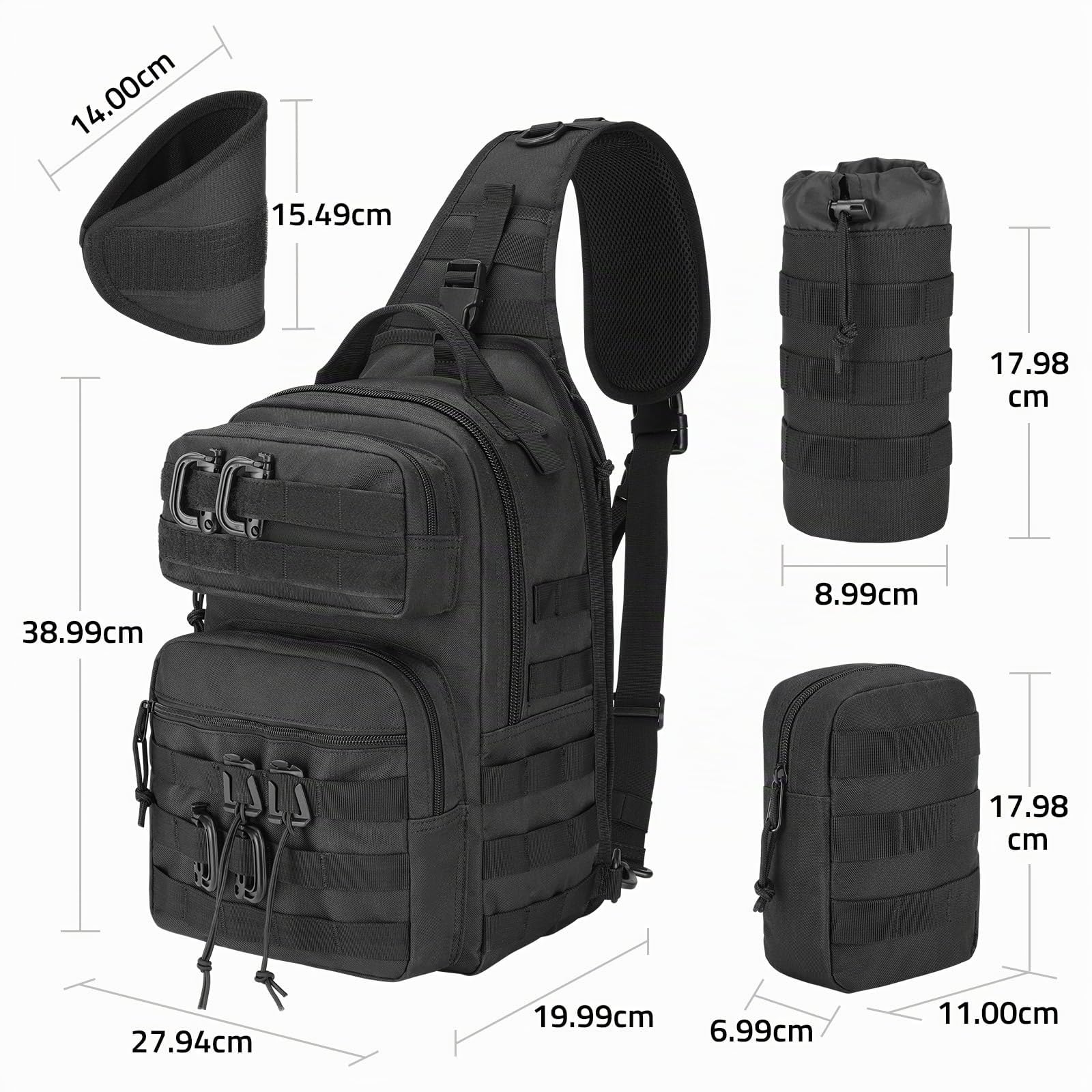 Sac à dos tactique pour homme - Sac à bandoulière militaire Molle Army Assault - Sac tactique amovible avec porte-bouteille - Sac de travail pour EDC, randonnée, camping