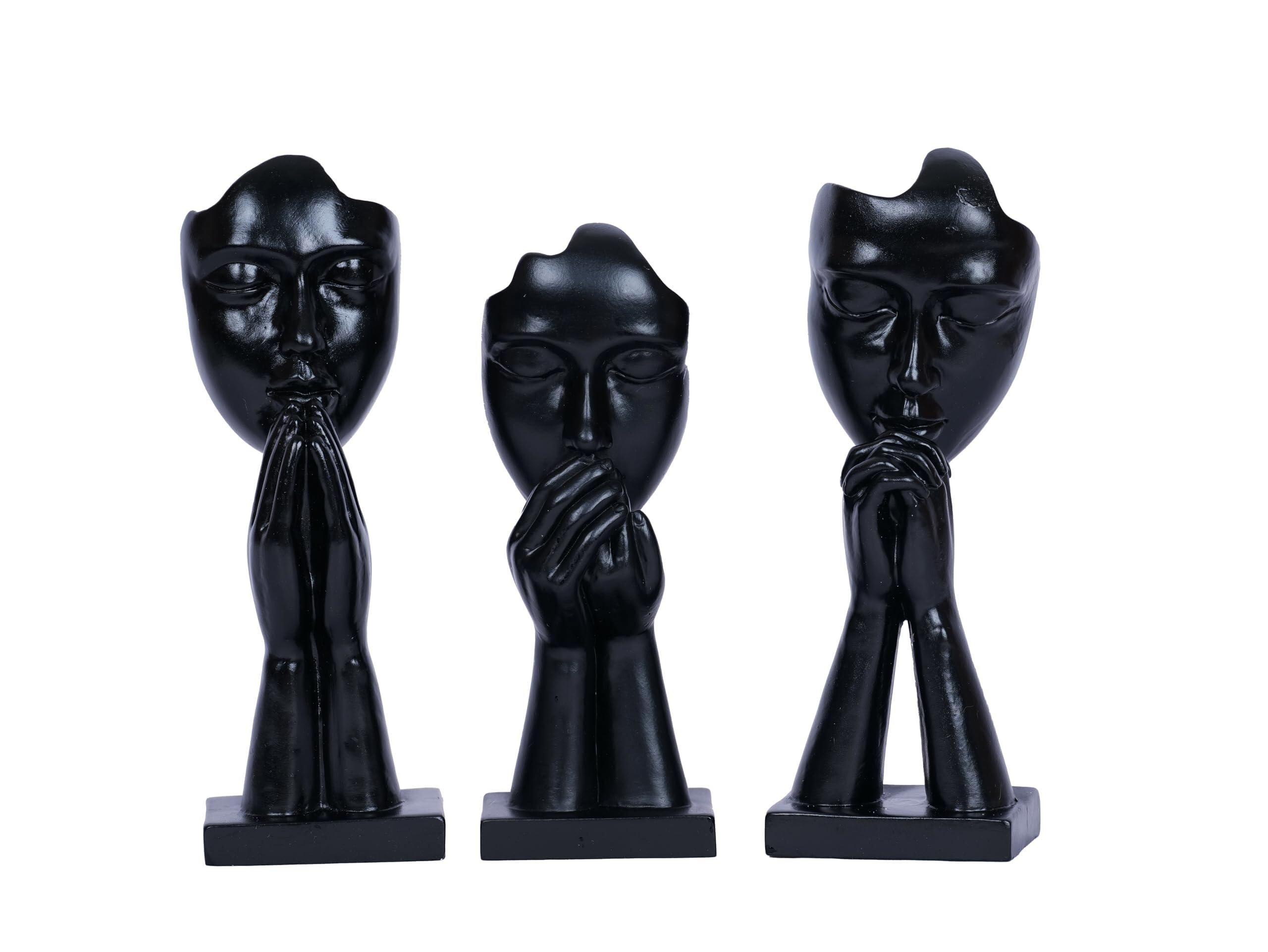 JJJing5 Decor 3Piece Thinker Statue Home Decor Abstract Sculpture Figurines for Living Room Nightstand Accessories(Black Prayer)