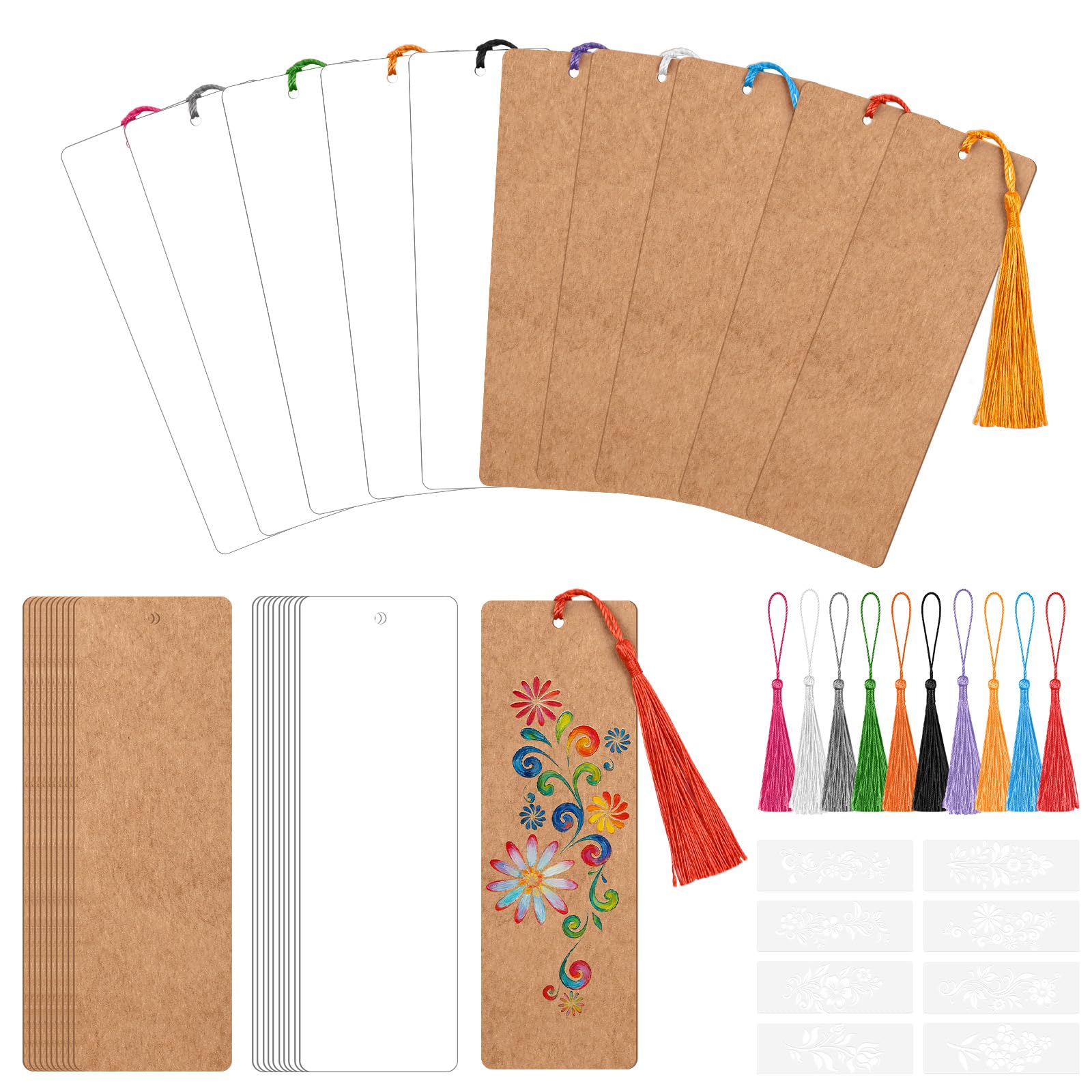Bouiexye Bookmark Making Kit with 30 Pcs DIY Blank Bookmarks and 30 Pcs Colorful Tassels for Crafting, Classroom Projects, Gift Tags