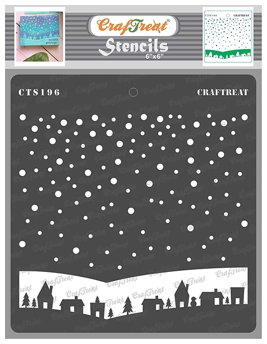 Christmas Stencils for Art and Craft - Winter Village - 6X6 Inches - Reusable DIY Stencils for Painting of Canvas Art Template - Skyline Stencil for Wood Painting