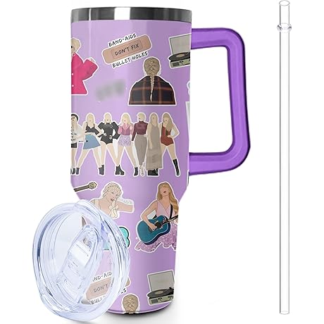 Taylor Swift Inspired Insulated Travel Mug with Lid and Straws