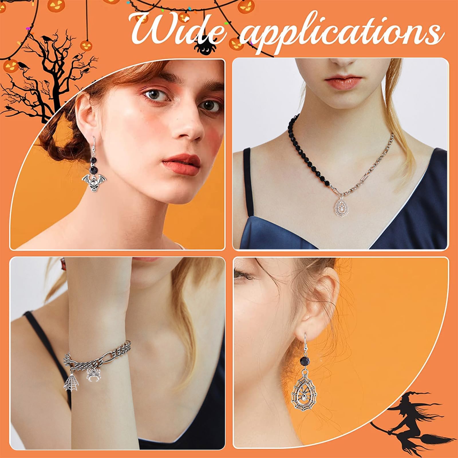 SUNNYCLUE 1 Boîte De 54 Breloques En Forme D'araignée De Style Tibétain Pour Halloween, Toile D'araignée, Breloques En Alliage Métallique Creux Argenté Antique Pour La Fabrication De Bijoux, Breloques