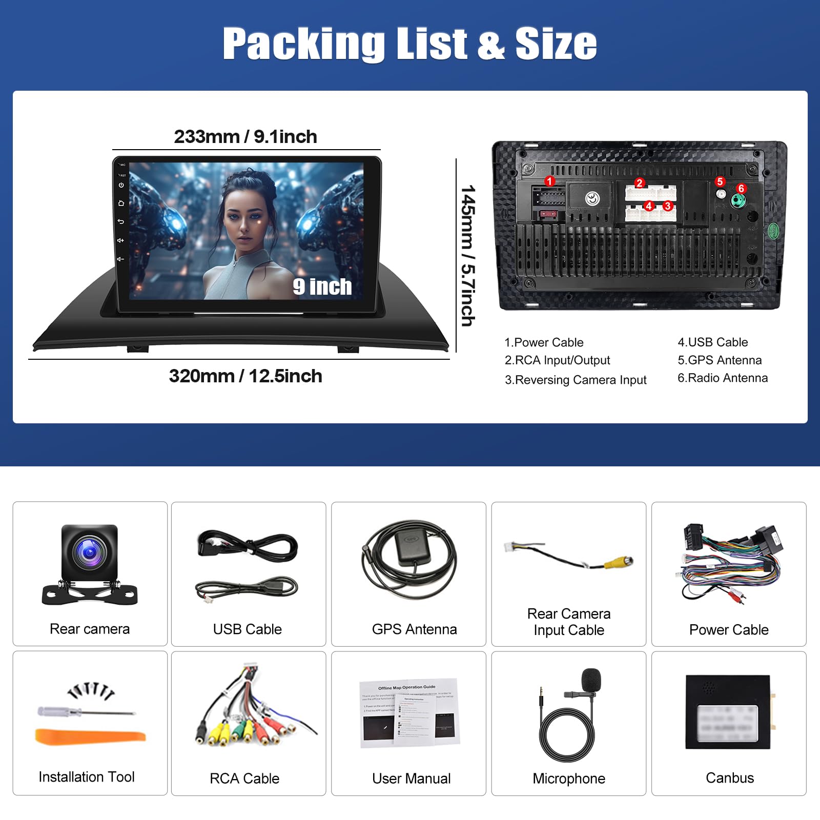 SIXWIN 8 Core 4+64G Android 15 Radio de Coche para BMW X3 E83 (2004-2012) Integrado CarPlay Android Auto DSP GPS, 9” IPS 2.5D Touch Screen,1280 * 720,con WiFi BT USB FM RDS Mirror Link