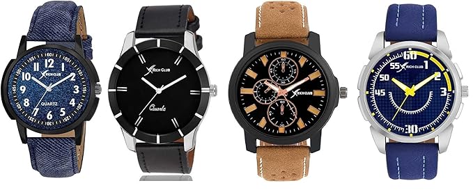 Combo Of 4 Analogue Multicolor Dial Mens And Boys Watch-605Blk+118Blu+Av51+70Blu