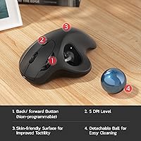 Vista 6 de Nulea M501 Ratón Trackball Inalámbrico, Ergonómico Recargable, Control Fácil con el Pulgar, Seguimiento Preciso y Suave, Conexión de 3 Dispositivos