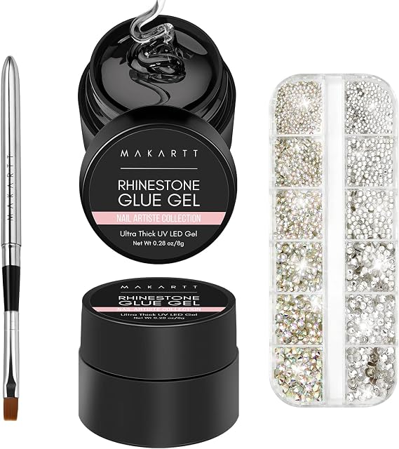 Makartt Nail Rhinestone Glue Gel Kit, 2Pcs 8g Super Adhesive Nail Gel with Nail Brush And Nail Crystal Rhinestone, Nail Glue Gel Kit for Rhinestones Crystal Stones Jewels (Nail Glue Gel Kit)