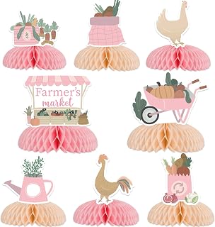 Cheereveal Farmer's Market Theme Honeycomb Centerpieces Decorations, 8 Pcs Fruit and Vegetables Locally Grown Gardener Table Toppers for Girls Baby Shower Birthday Party Supplies