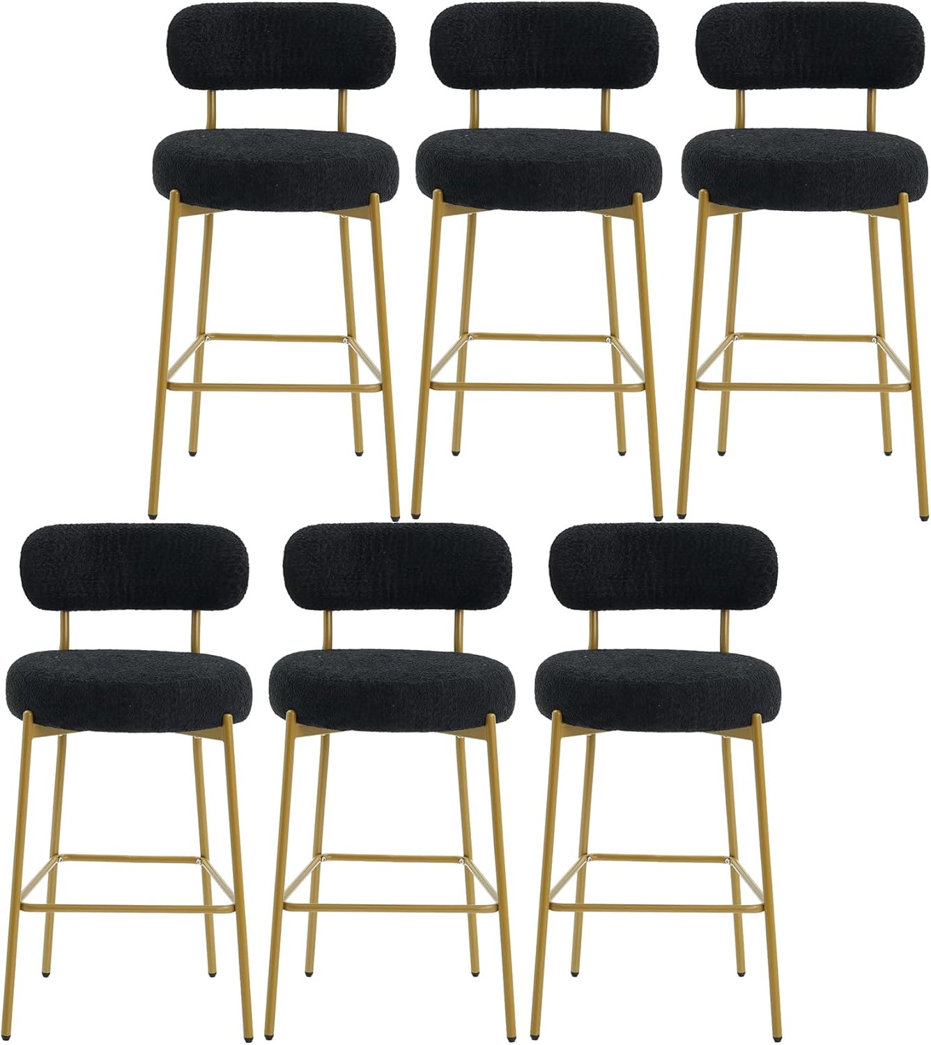 Black Bar Stools Set of 3, Boucle Counter Height Bar Stools, 28" Modern Counter Stools with Backs, Upholstered Barstools with Gold Legs for Kitchen Island, Bar, Cafe