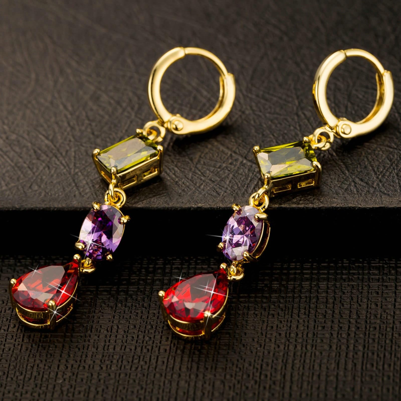 Pendientes de oro real 750, pendientes largos de aro para mujer con forma ovalada, rectangular, gota de agua, moissanita, pendientes de boda para mujer, oro amarillo
