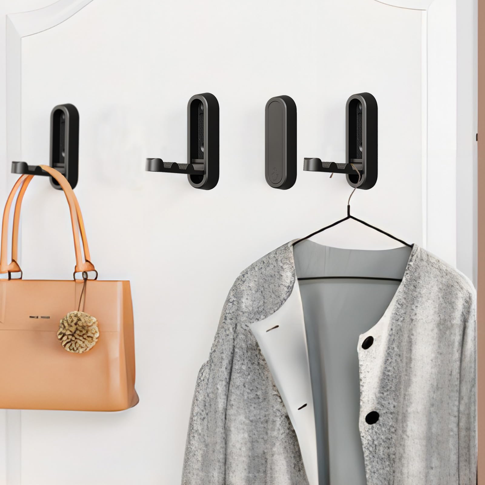 CQPRK Foldable Towel Hooks for Bathroom 4 Pack,Wall Hooks for Hanging Heavy Duty Coat Robe Purse Foldable Hooks Storage Solution for Bathroom,Closet,