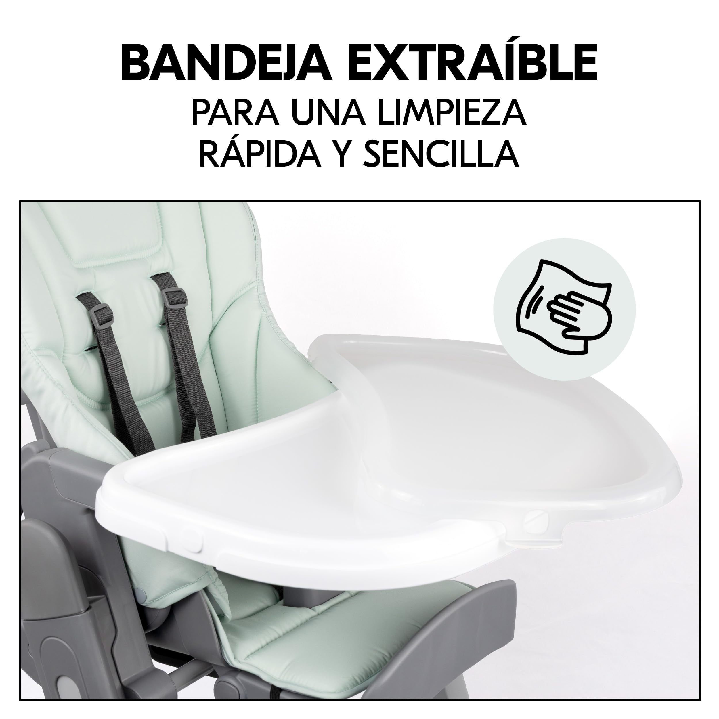 hauck Grow Up Tronas de Bebe Plegables Aptas desde el Nacimiento – Silla Alta con Función Acostada - Bandeja - Ruedas - Altura Regulable - Evolutiva - Portátil - Menta