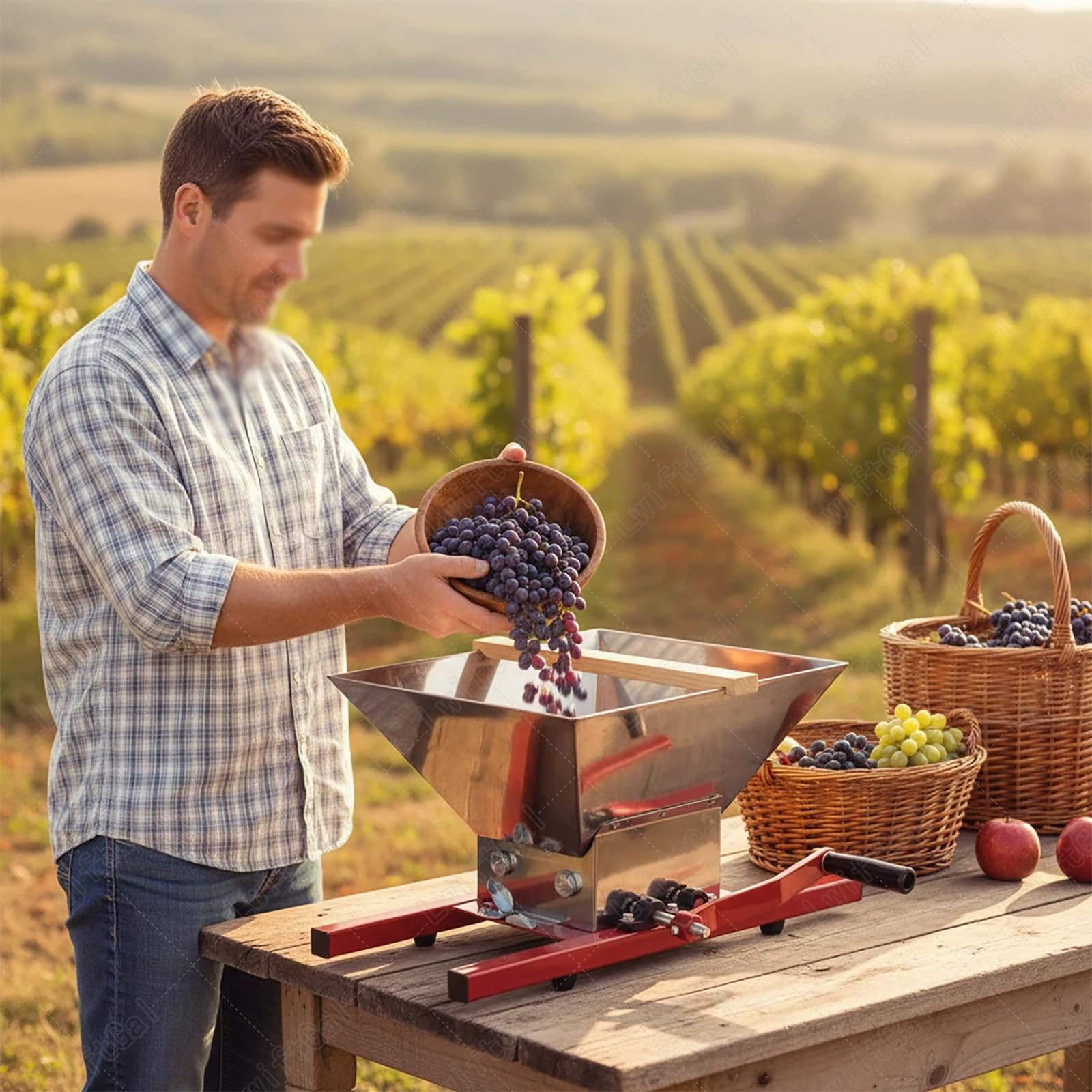 Apfel- und Traubenpresse,Obst- und Weinpresse aus Edelstahl,Apfel- und Weinpresse für selbstgemachten Apfelwein,großes Fassungsvermögen,Traubenpulper,Apfelpresse für Wein Grapecrusher