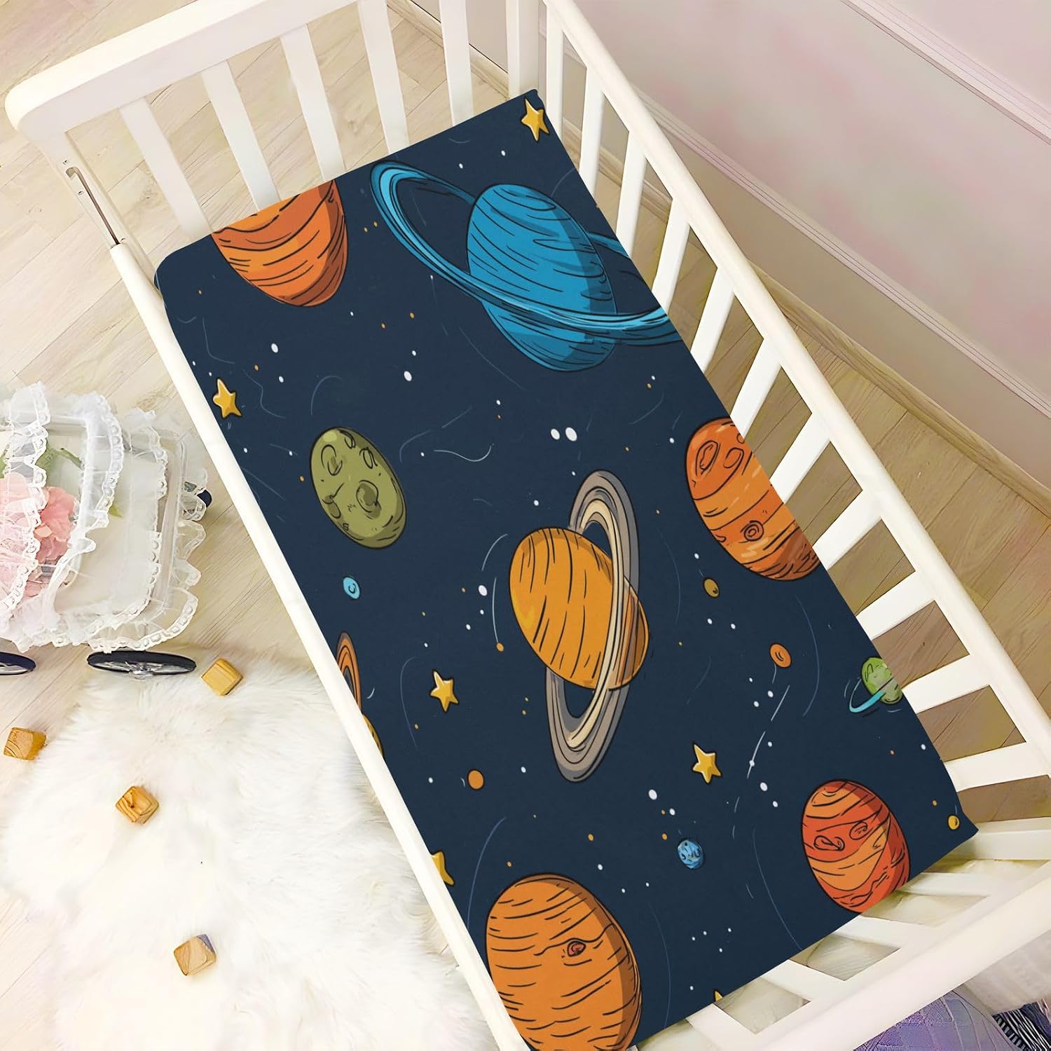 Blueangle Fitted Crib Sheets, Soft Breathable Comfortable Baby Sheet Set for Boys Girls, Solar System Planet Crib Sheets Fits Standard Crib and Toddler Mattress（1338）