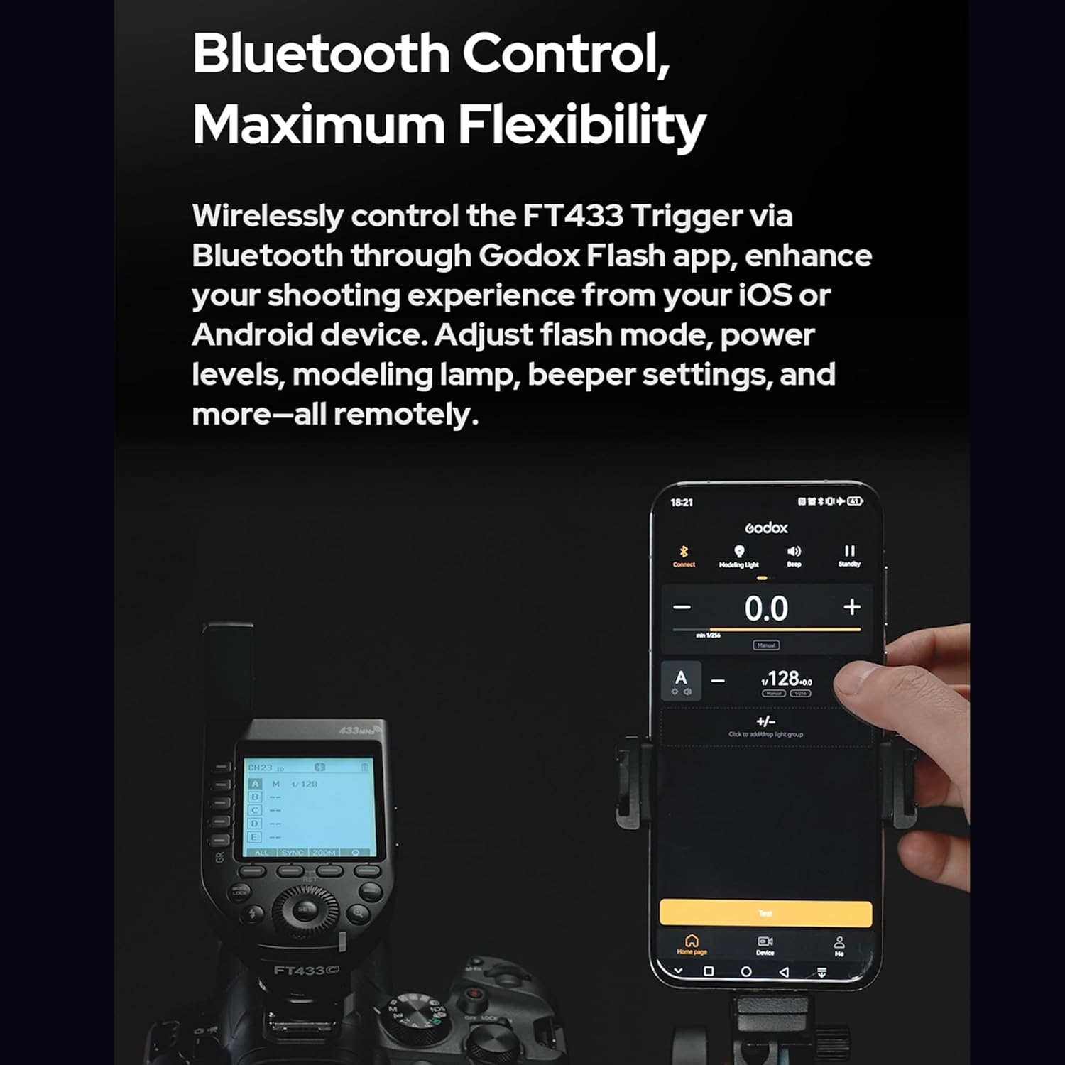 GODOX FT433-S HSS TTL Wireless Flash Trigger for Sony Camera,433 MHz Signal Control,TCM Switch,Hot Shoe,Single-Contact, Rapid-Fire