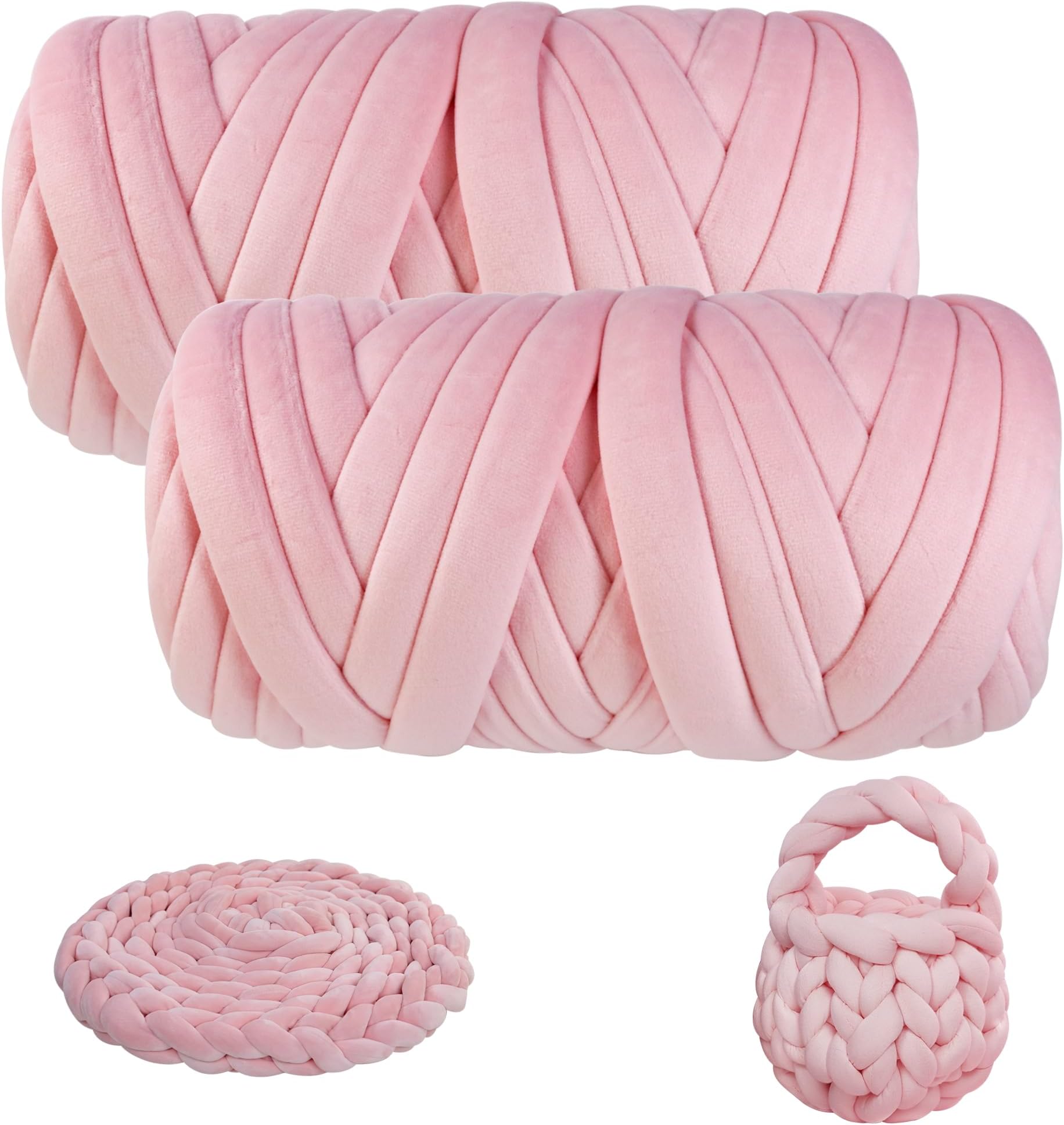 Thick Chunky Yarn for Arm Knitting, guofa 4.4LBS Knitting Yarn for Purse Throw Blanket Pillow Cover for Home Decoration (Light Pink)