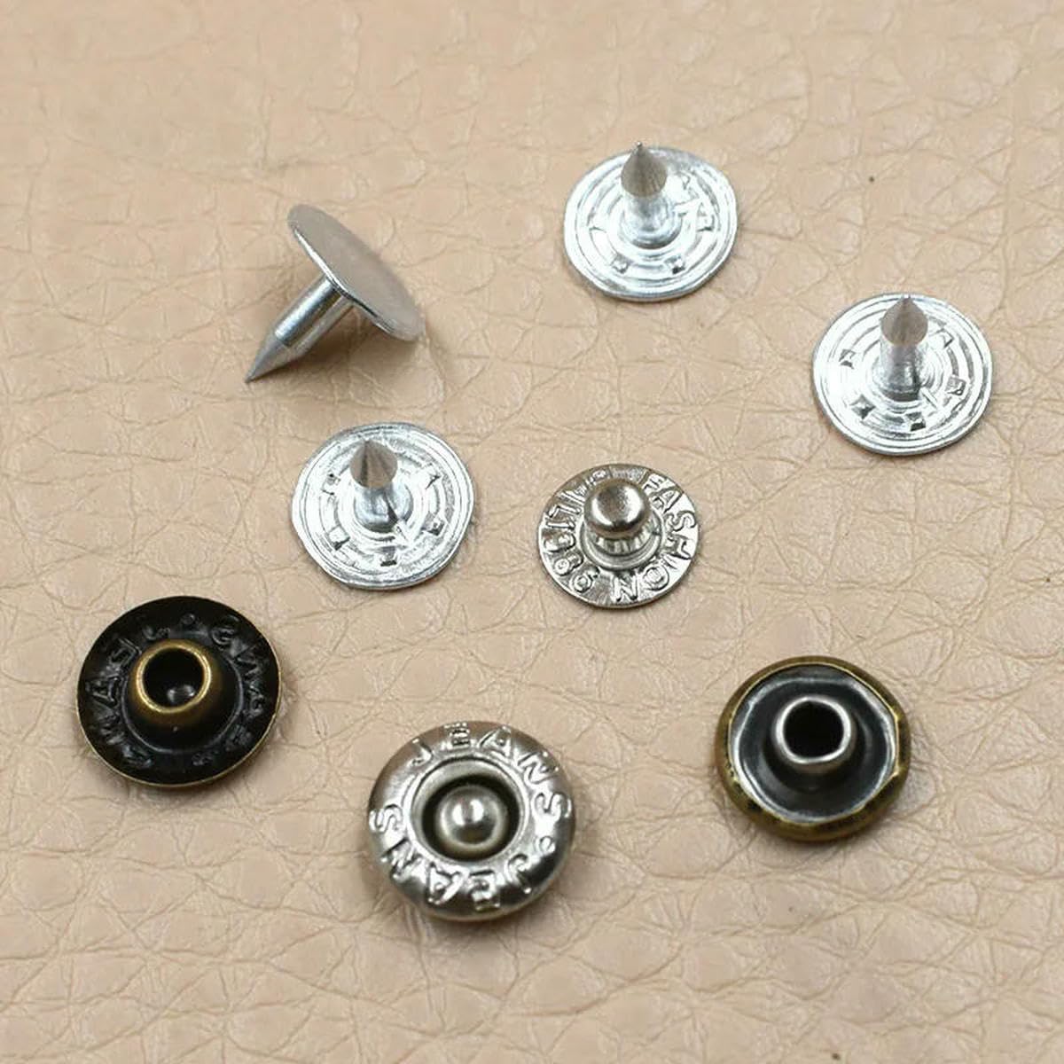 Fibbia per jeans, accessori decorativi, bottoni rotondi, rivetti a pressione manuale, fibbia per tasca, bottoni di regolazione in metallo - 100 set B e stampo