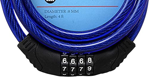 Miniatura 7 de Candado de bicicleta de combinación de acero flexible de 4 pies con mecanismo de autoajuste, 0.315 pulgadas de grosor con cubierta de PVC, código