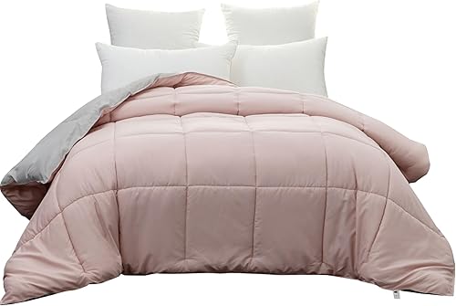 Miniatura 2 de Colcha de tamaño Queen, color rosa y gris, acogedora, ligera, reversible, suave, estilo clásico y sólido, para todas las estaciones