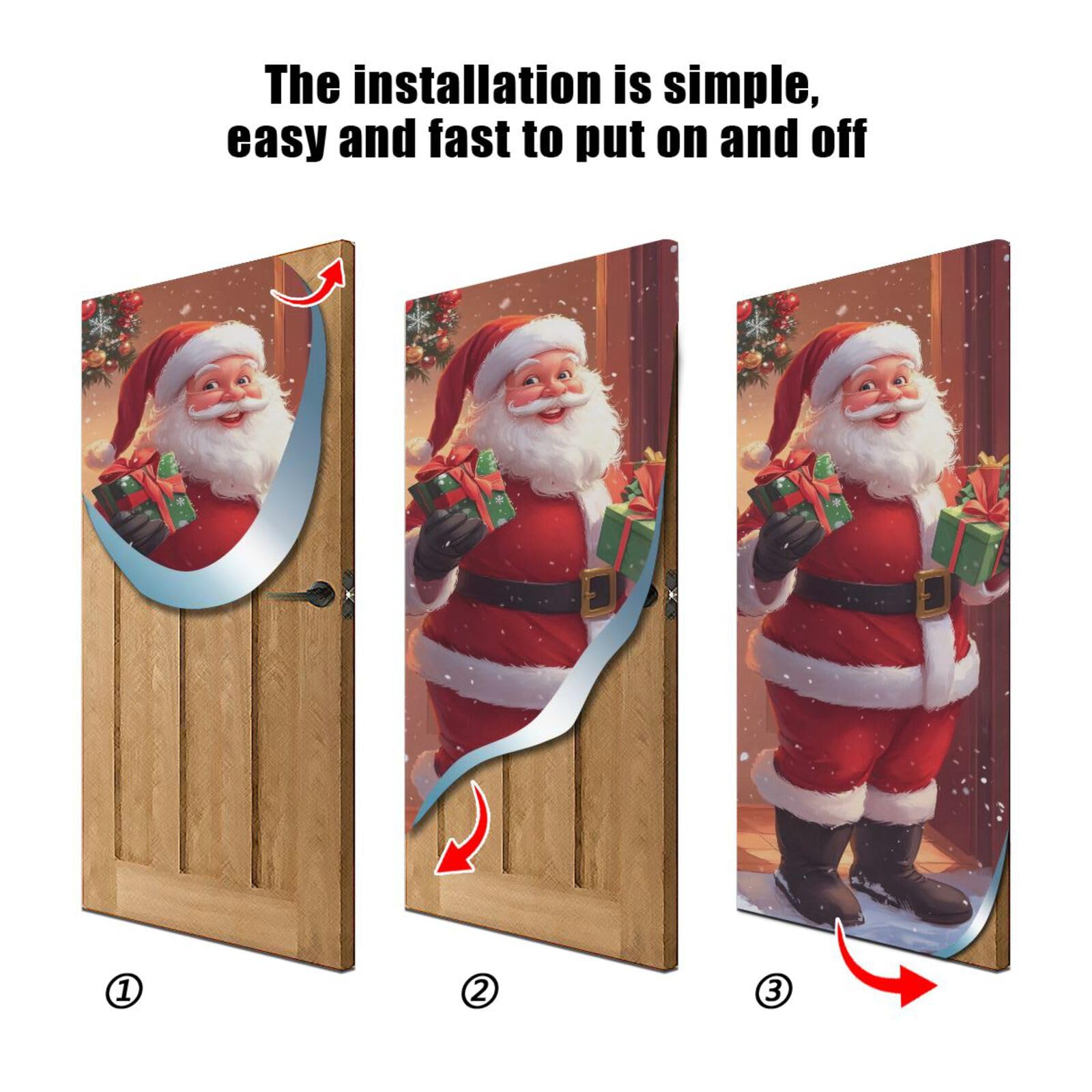 FLildon Christmas Coming Santa Claus Door Cover Decoration, Party Accessory Porch Decor for Festive Ornament Room Door Covers 32 x 79 Inch