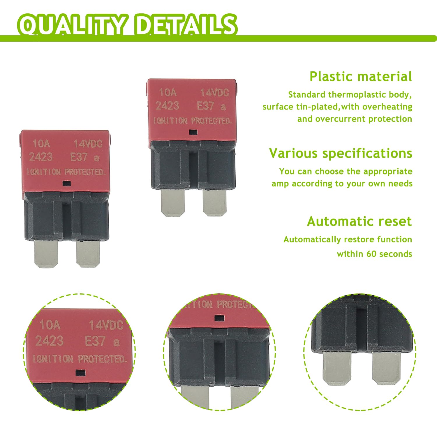 10A DC 12V-14V Auto Reset Circuit Breaker ATC/ATO Low Profile T1 Mini Blade Fuses Breakers for Car Trucks Marine Boat RV Solar and More,2 Pack — Amazon image 3
