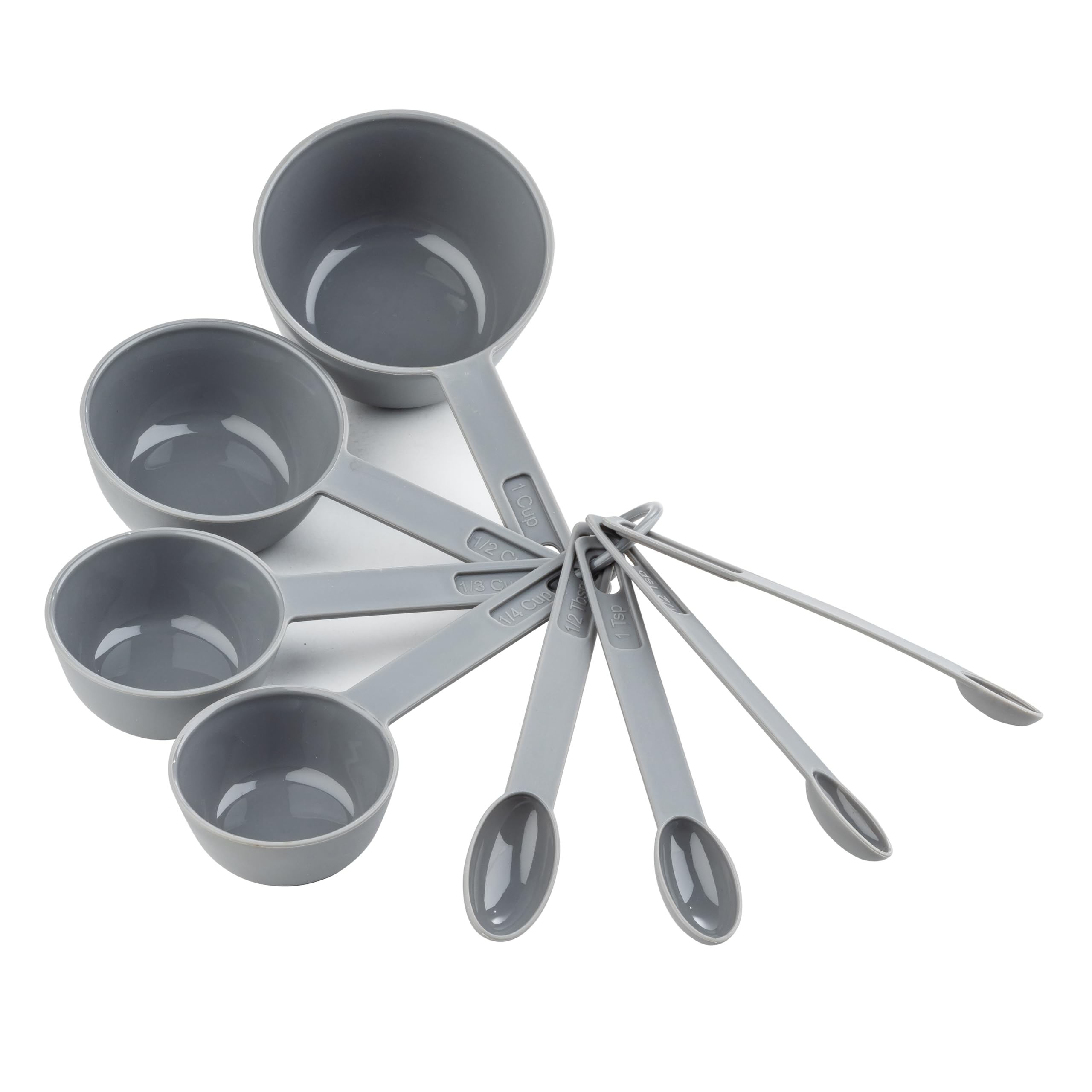 TableCraft 8-Piece Gray Measuring Set – 4 Measuring Cups & 4 Measuring Spoons, Durable Polypropylene, Stackable Kitchen Measuring Set for Accurate Cooking & Baking Measurements