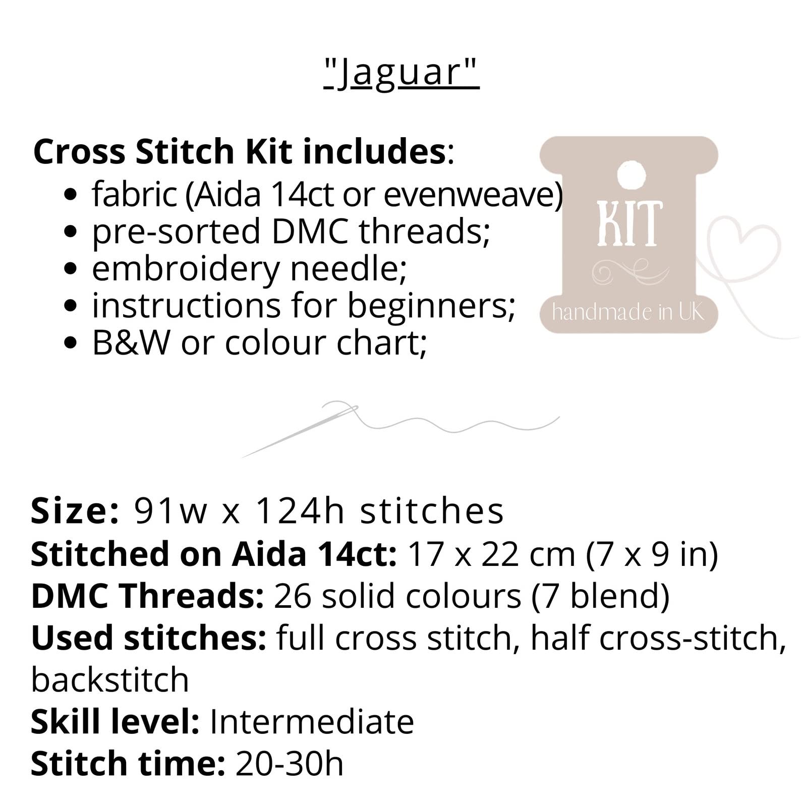 Jaguar - Kit per punto croce con fili e tessuto DMC, motivo maestoso ghepardo nella giungla con ricamo e forniture DMC, set da ricamo fai da te