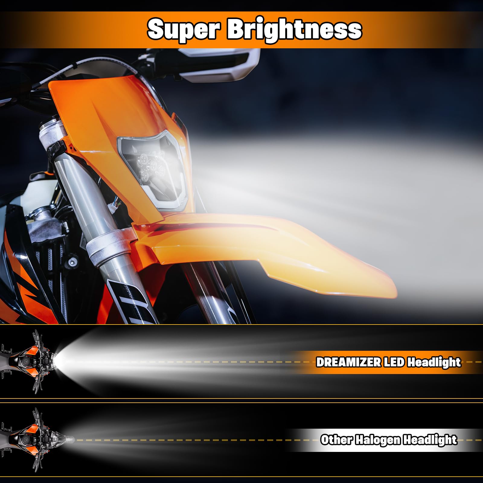 DREAMIZER Fari anteriori per moto, Faro per Dirt Bike 6000K con luci diurne per Enduro Motocross Supermoto Bici Nuda Compatibile con EXC SXF XC SX XCW 125 250 300 350 450 530, 2018-2023
