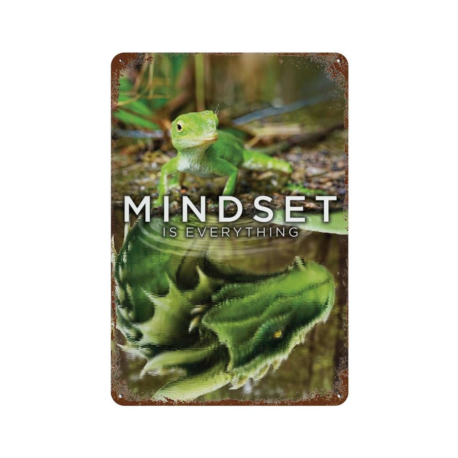 Weathered Tin Sign with Dragon Mindset Design 11.8"x7.9", for Office, Studio And Wall Decor, Retro Wall Decor