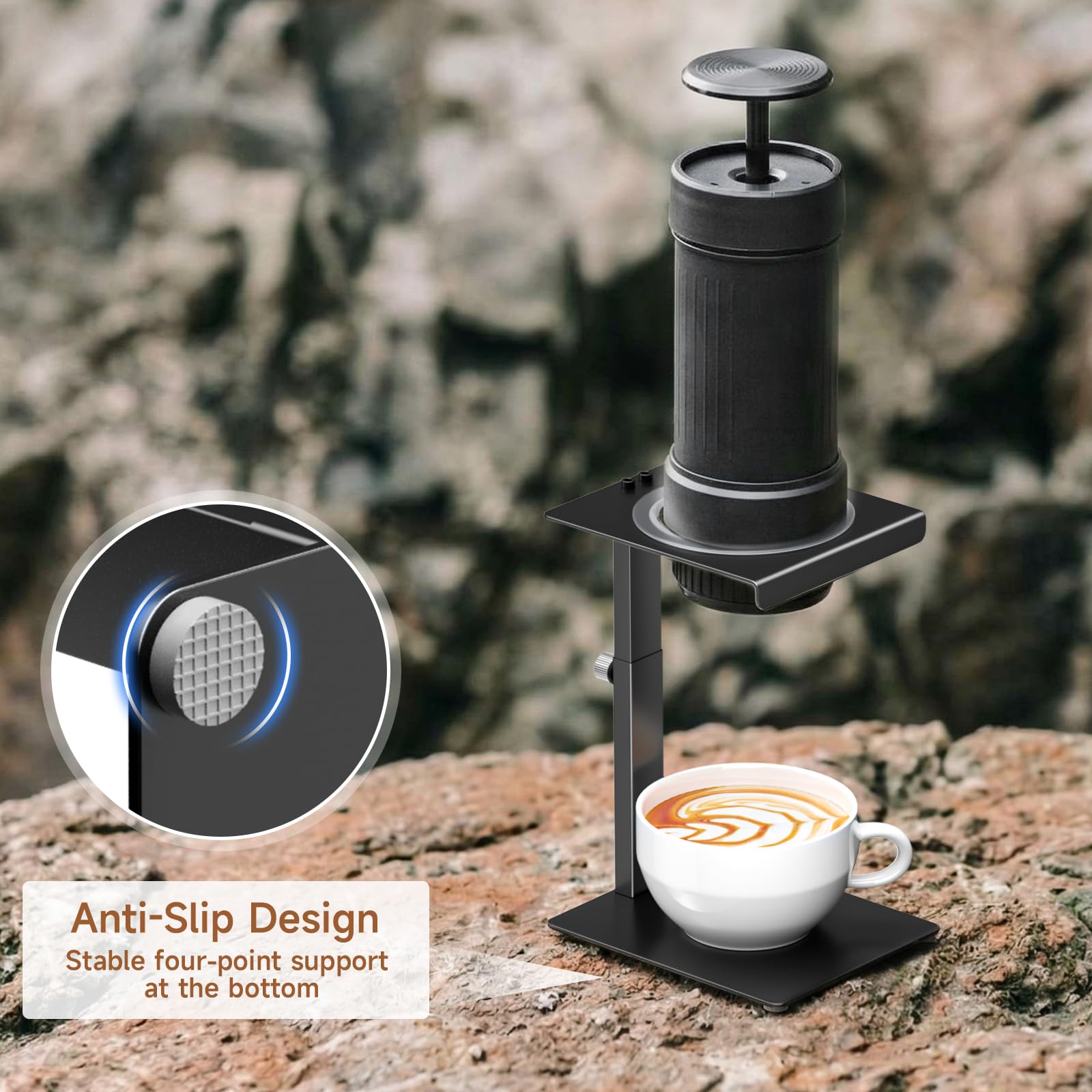 Universal Ständer für tragbare kaffeemaschinen,höhenverstellbarer Pour-Over-Halter für Espresso, Kaffee zubehör für Camping, Zuhause,Hause, Büro(Schwarz)