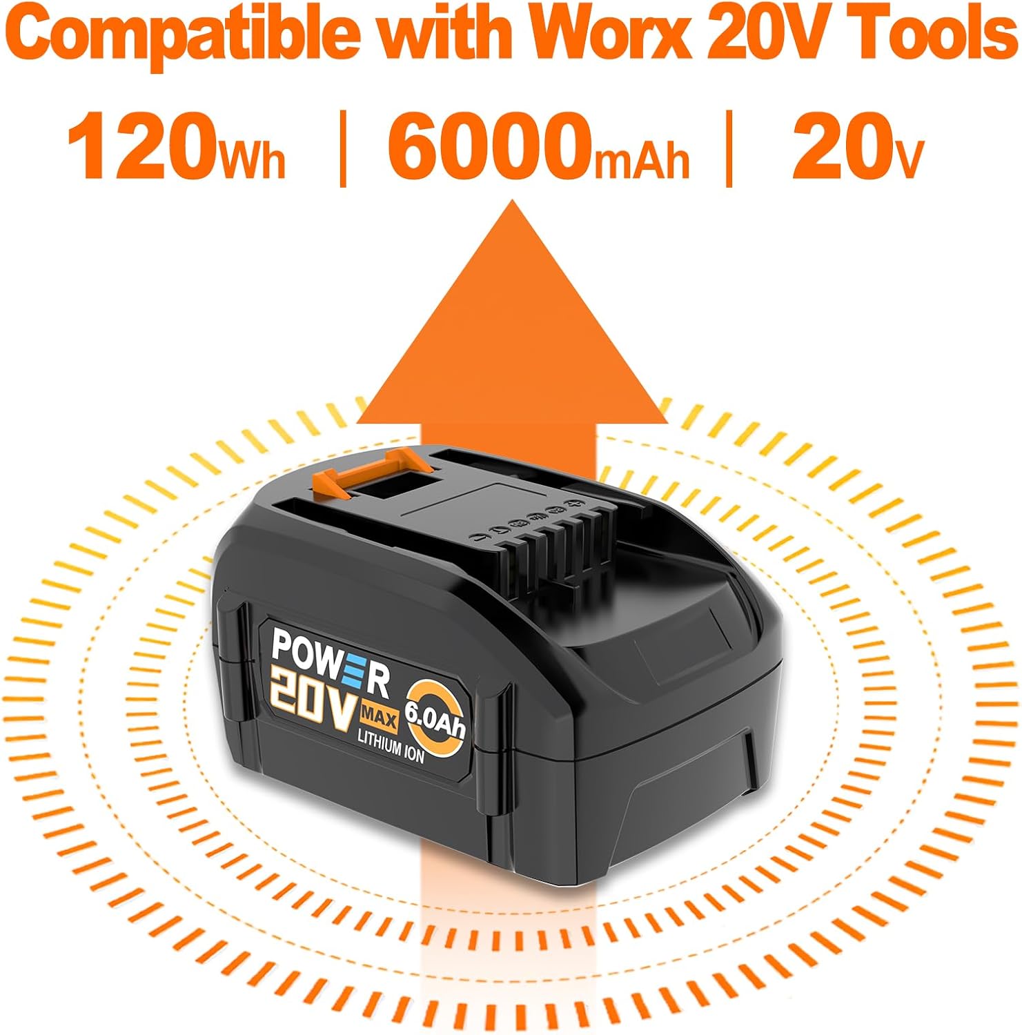 Upgraded 6000mAh WA3525 20V Battery Replacement for Worx Battery 20V Power Share Max 20V Lithium-ion Battery Compatible with Worx 20V Battery WA3575 wa3669 WA3520 WG151s Leaf Blower Tools