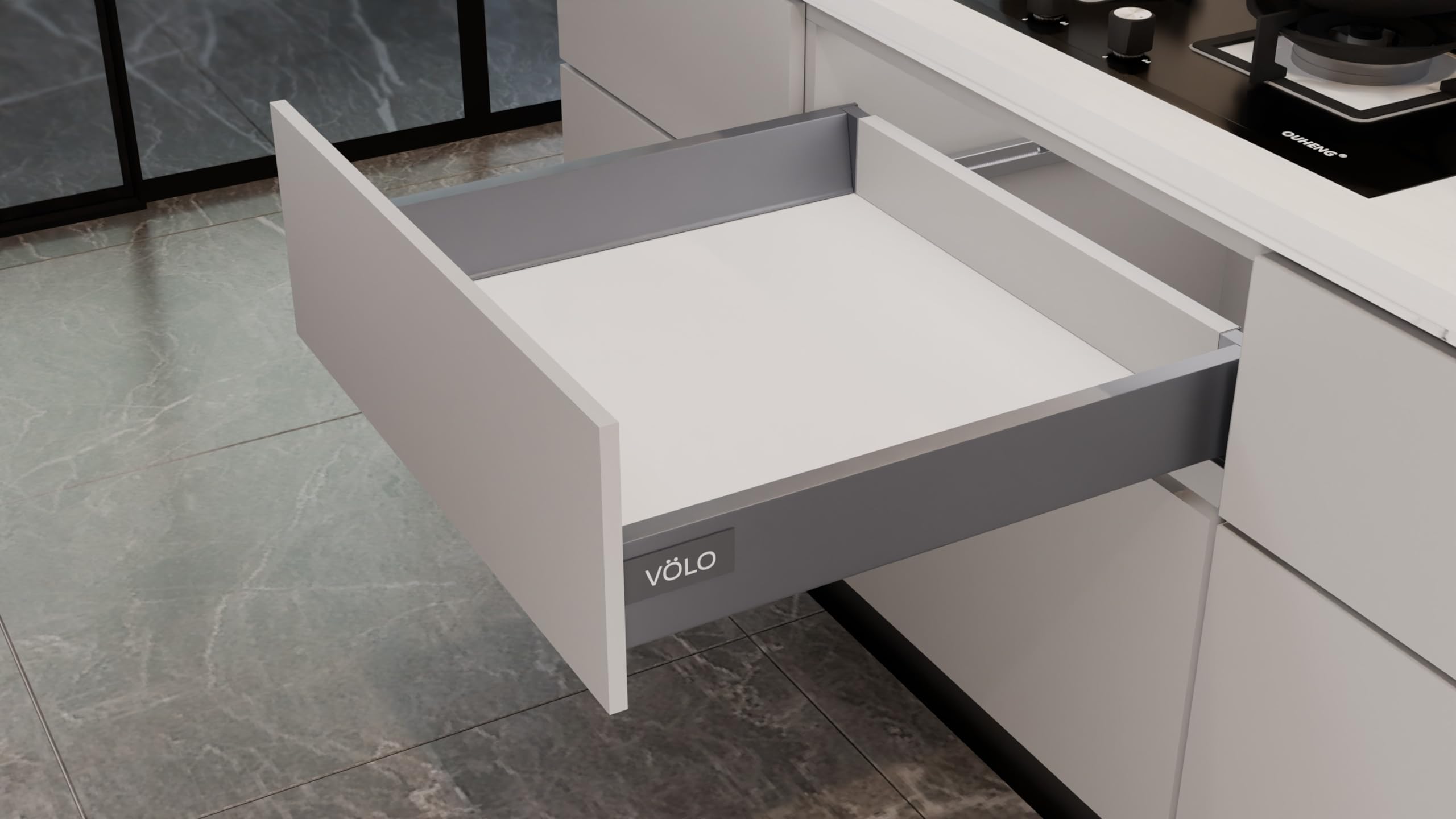 Volo Soft Close Tandem Drawer Box for Kitchen, innotech Basket for Modular Kitchen/Soft Close Drawer Metal Drawer System with Load Capacity Upto 40 Kg (Grey)(Depth 18"/ 450mm, Height 4 Inch)-image-31