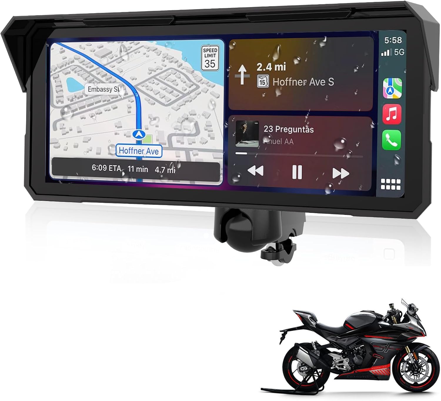 8,1 Zoll Motorrad Carplay Drahtloses Carplay und Android Auto für Motorräder, IP67 Wasserdichtes Touchscreen Motorrad Navi GPS, Bluetooth-Audio, Siri und Google - Amazon product rated Grade B