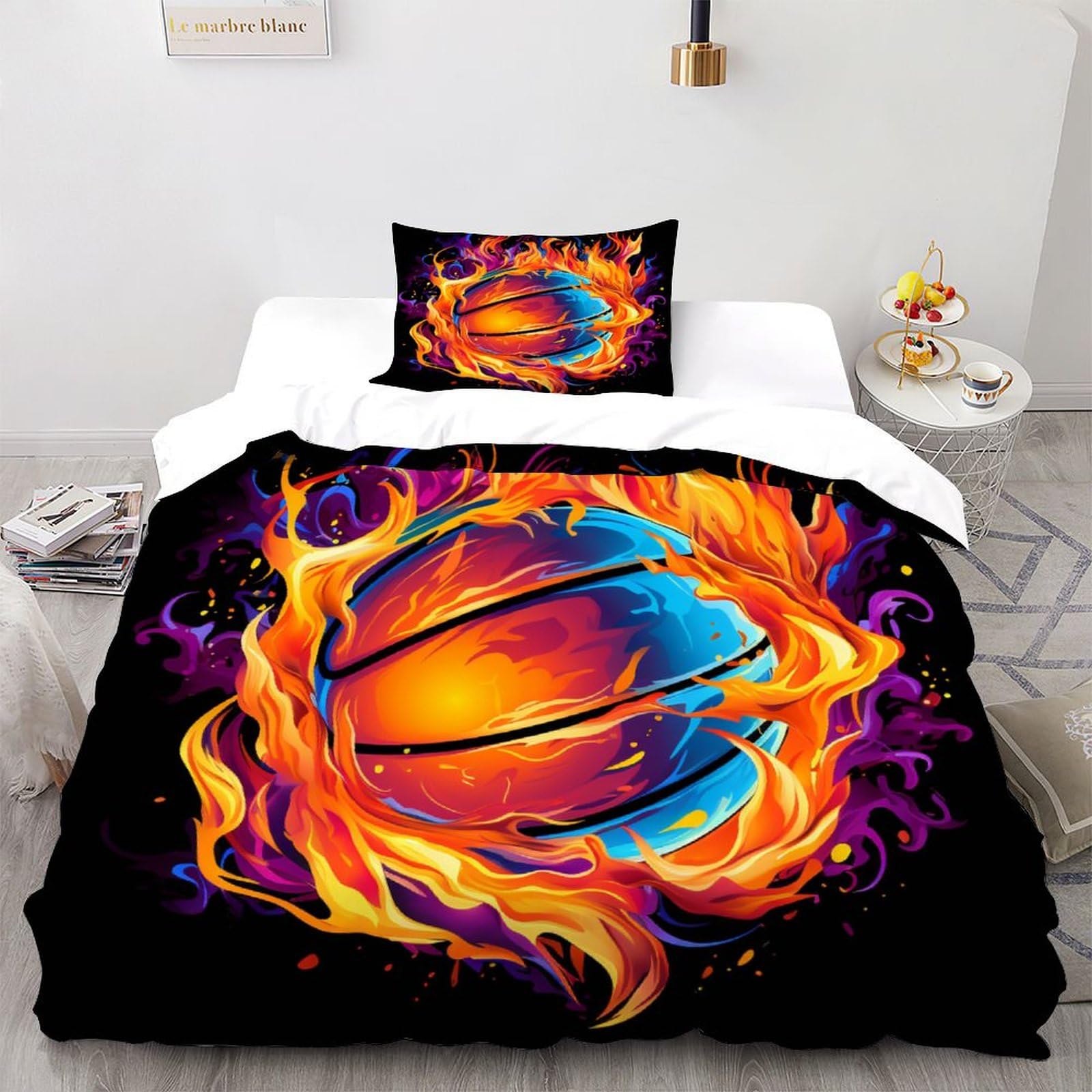 Housse de couette basket-ball flamme pour relooker une chambre d'enfant ou d'adulte fan de sport