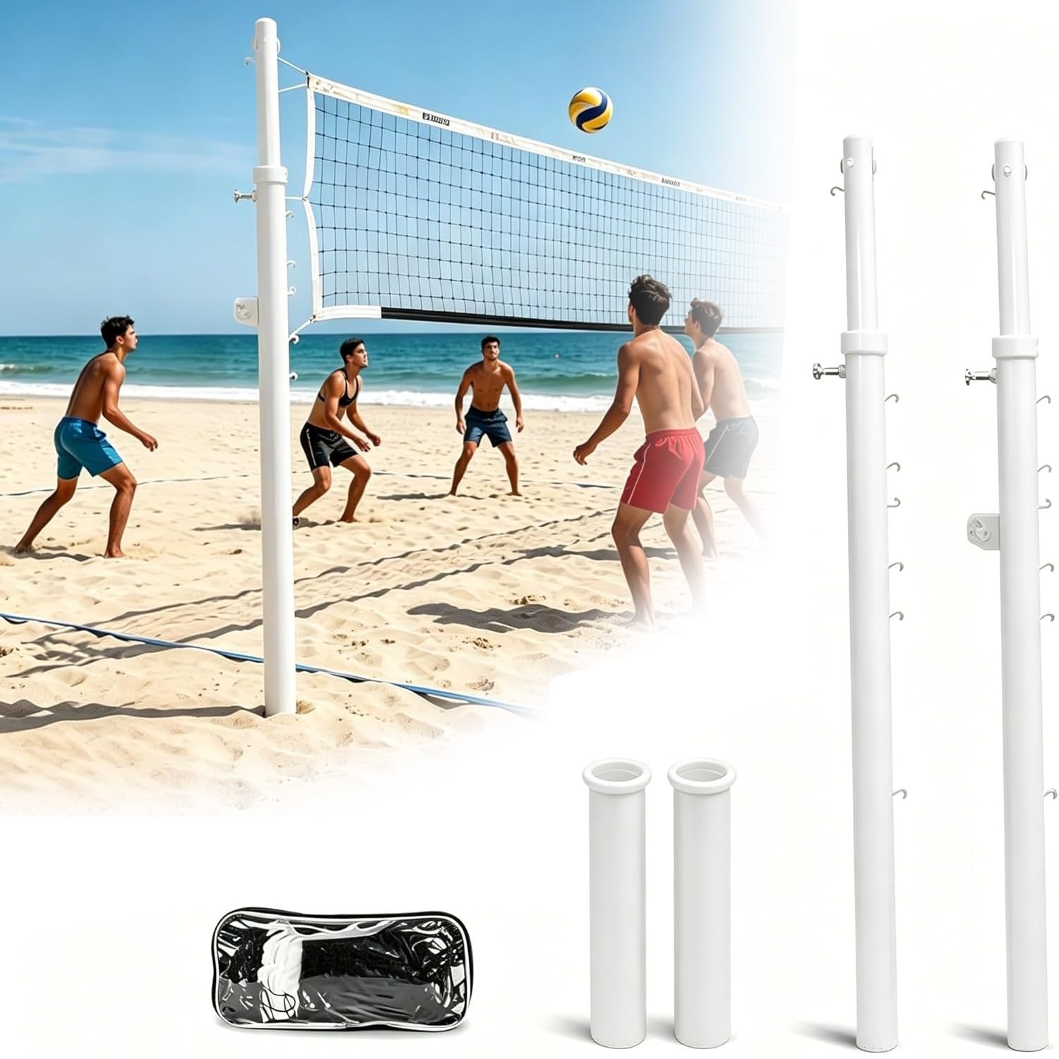 2,44 M Hohe Volleyballpfosten Mit Netz, Kombi-Pfosten Für Badminton