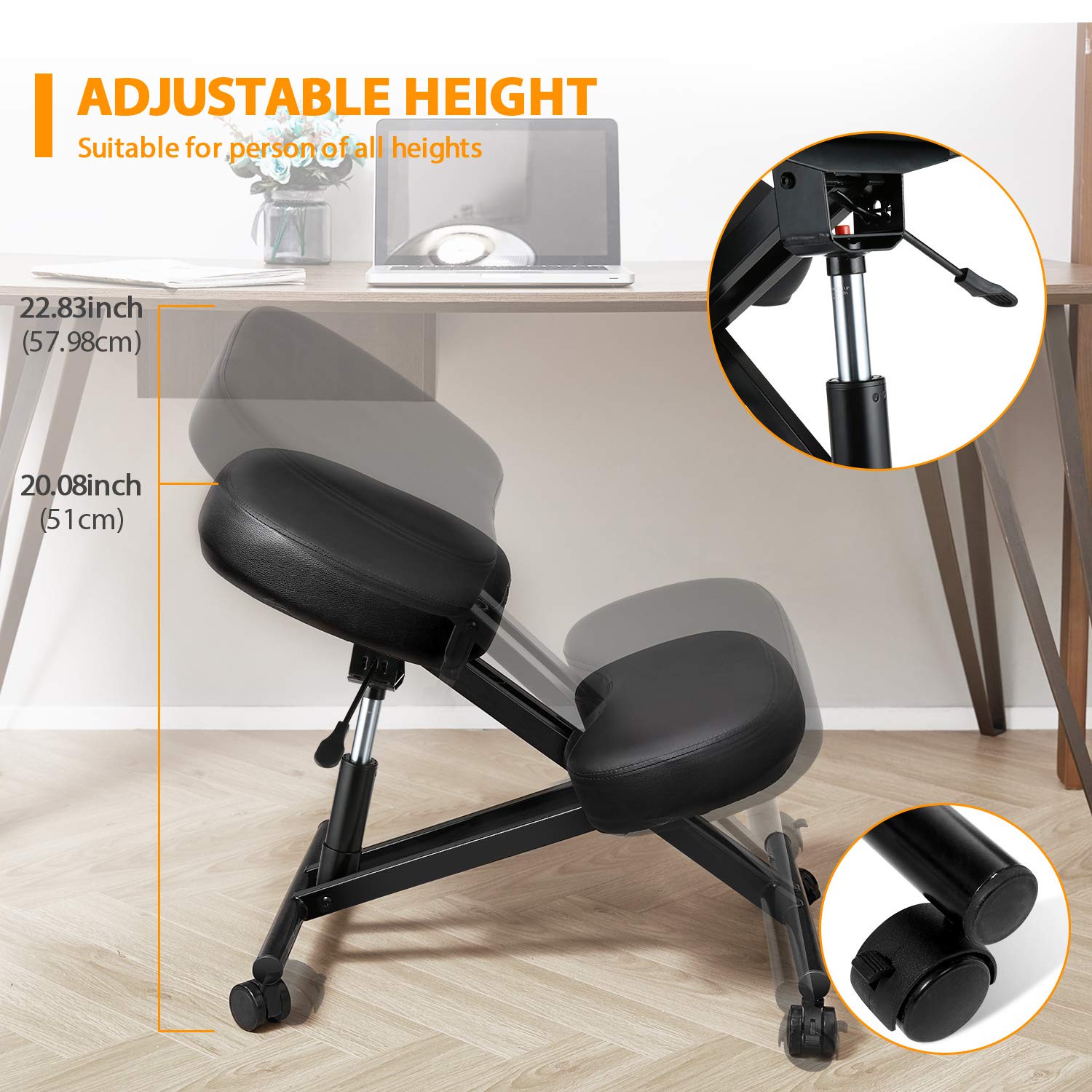 Himimi Chaise Genoux Chaise Ergonomique Assis Genoux Chaise à Genoux Ajustable Repose Genoux Chaise, pour la Maison et Le Bureau Posture améliorée, Nouvelle - Cylindre d'ascenseur de gaz