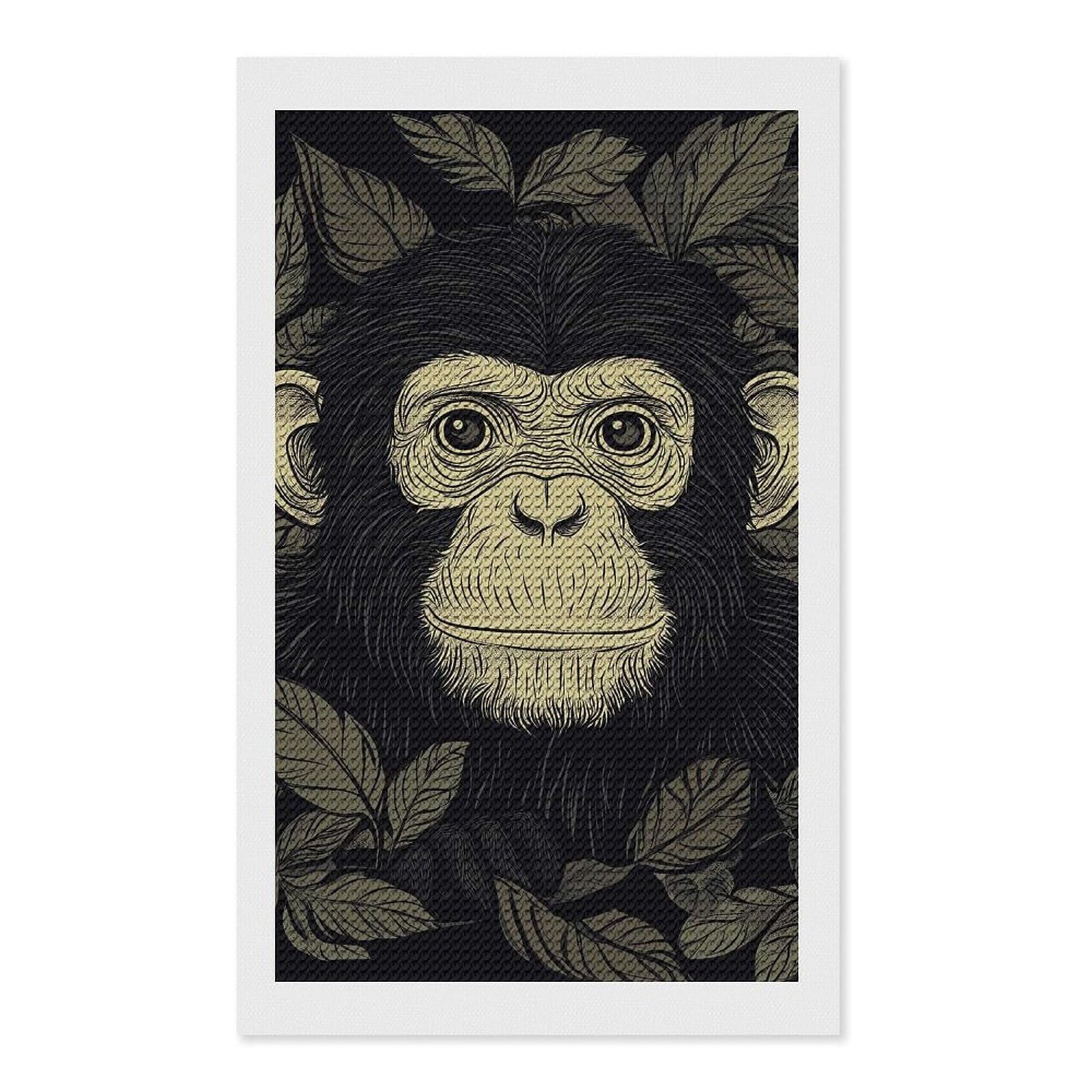Junmoney Chimpanzee Portrait Diamond Painting Canvas Set 12"x20", Boho Decor, for Craft Lovers, Easy Handmade Project, Holiday Gift Idea