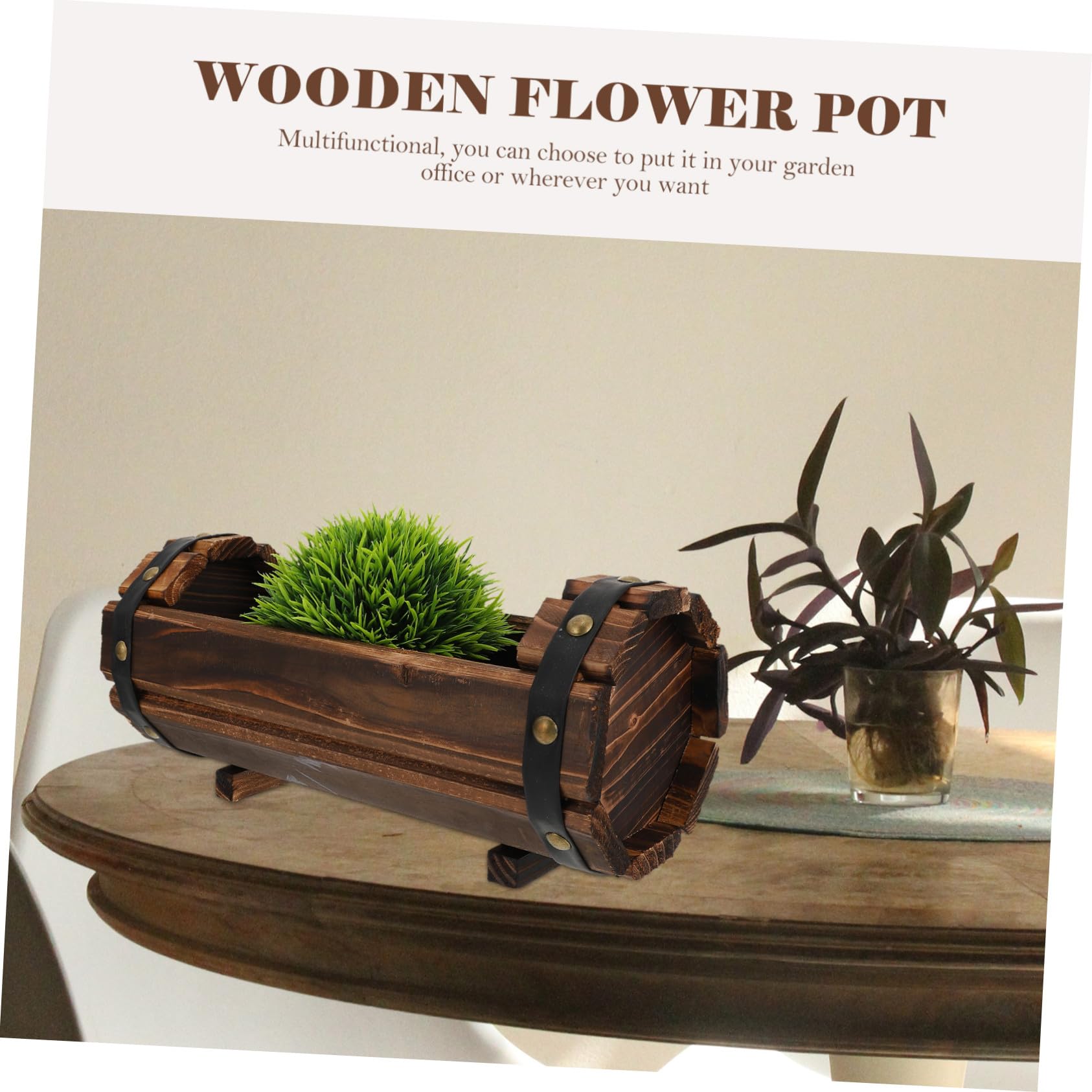 POPETPOP Maceta de Balcón de Madera Retro Multifuncional para Plantas Suculentas, Soporte Resistente para Jardín y Oficina Diseño Anticorrosivo