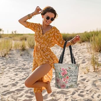 Women's Canvas Tote Bag with Zipper, Large Capacity Shoulder Bag for Work, Travel & Daily Use, Gifts for Mom