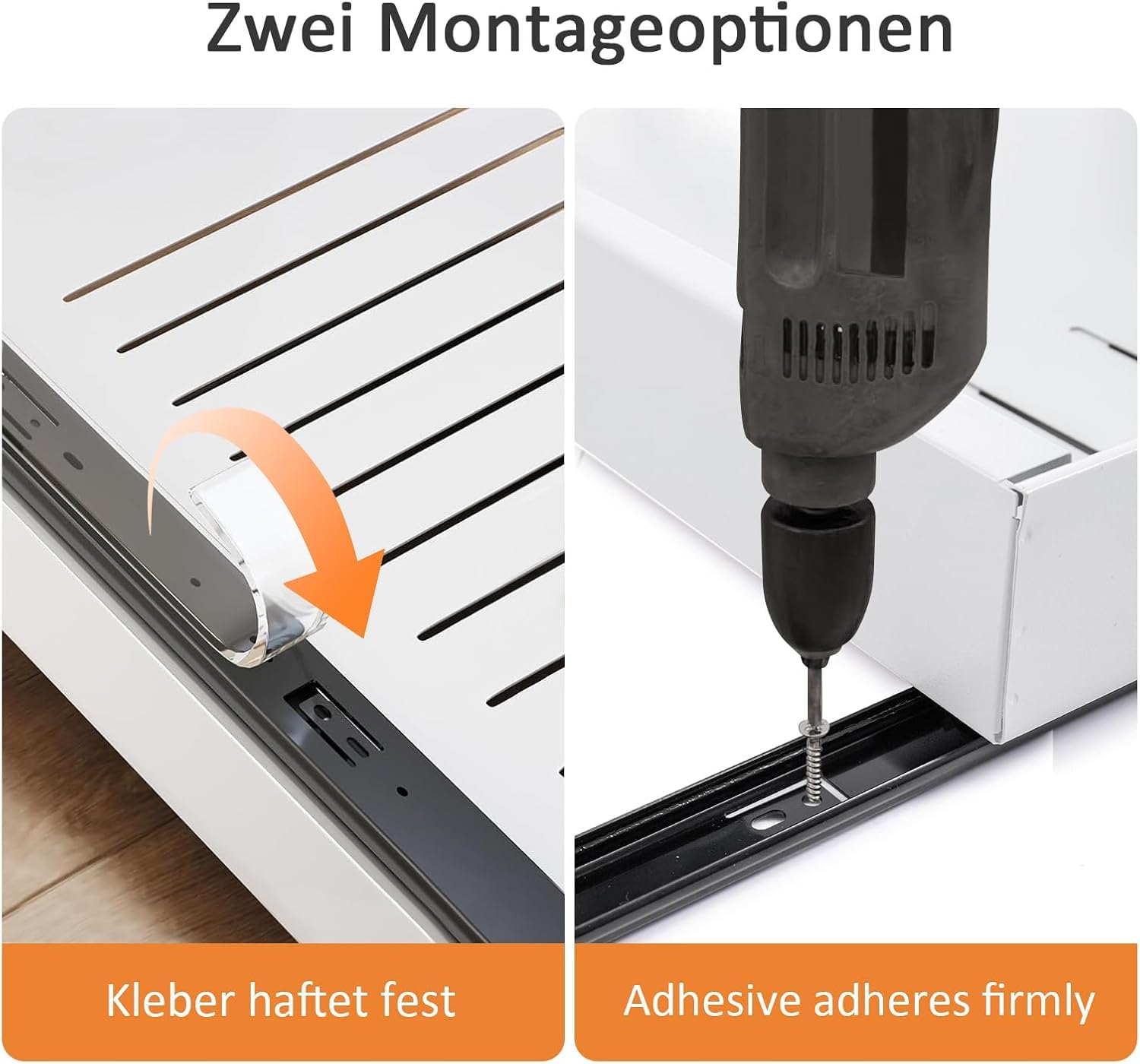 2er Set Teleskopschubladen - Verstellbare Ausziehschieber (32-53cm Breite) für Küchenschränke | Mit Klebebefestigung & 3 Schienensystem | 34kg Tragkraft (Weiß)