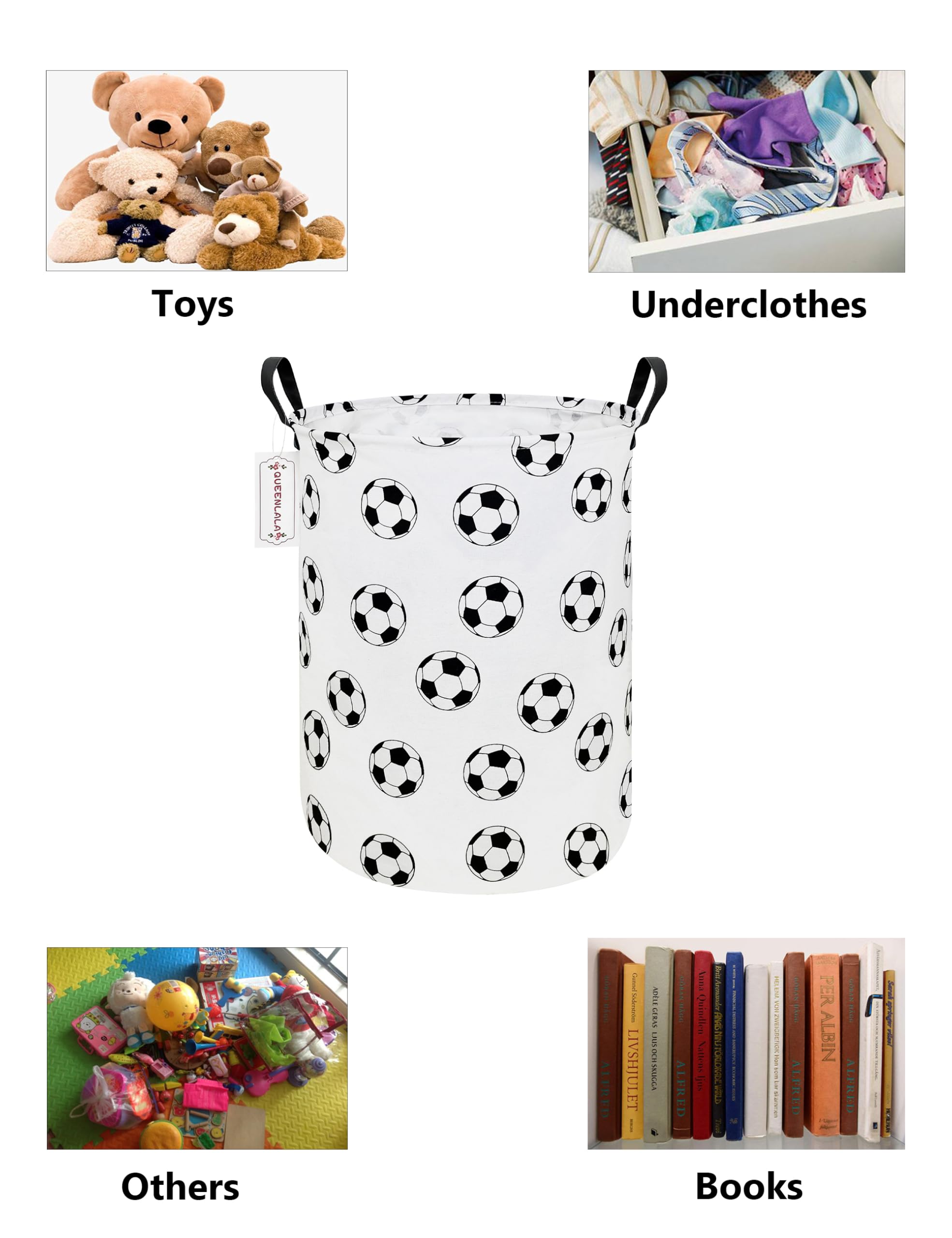 QUEENLALA Large Storage Basket,Laundry Hamper/Bathroom/Home Decor/Collapsible Round Storage Bin,Boys and Girls Hamper/Boxes/Clothing（Round-Football）