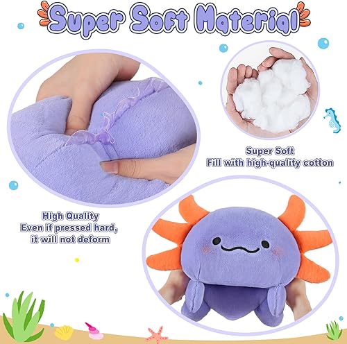 Miniatura 8 de Ditucu Linda almohada de peluche de ajolote suave de salamandra, juguetes de peluche kawaii, regalos para niños, morado, 7.8 pulgadas