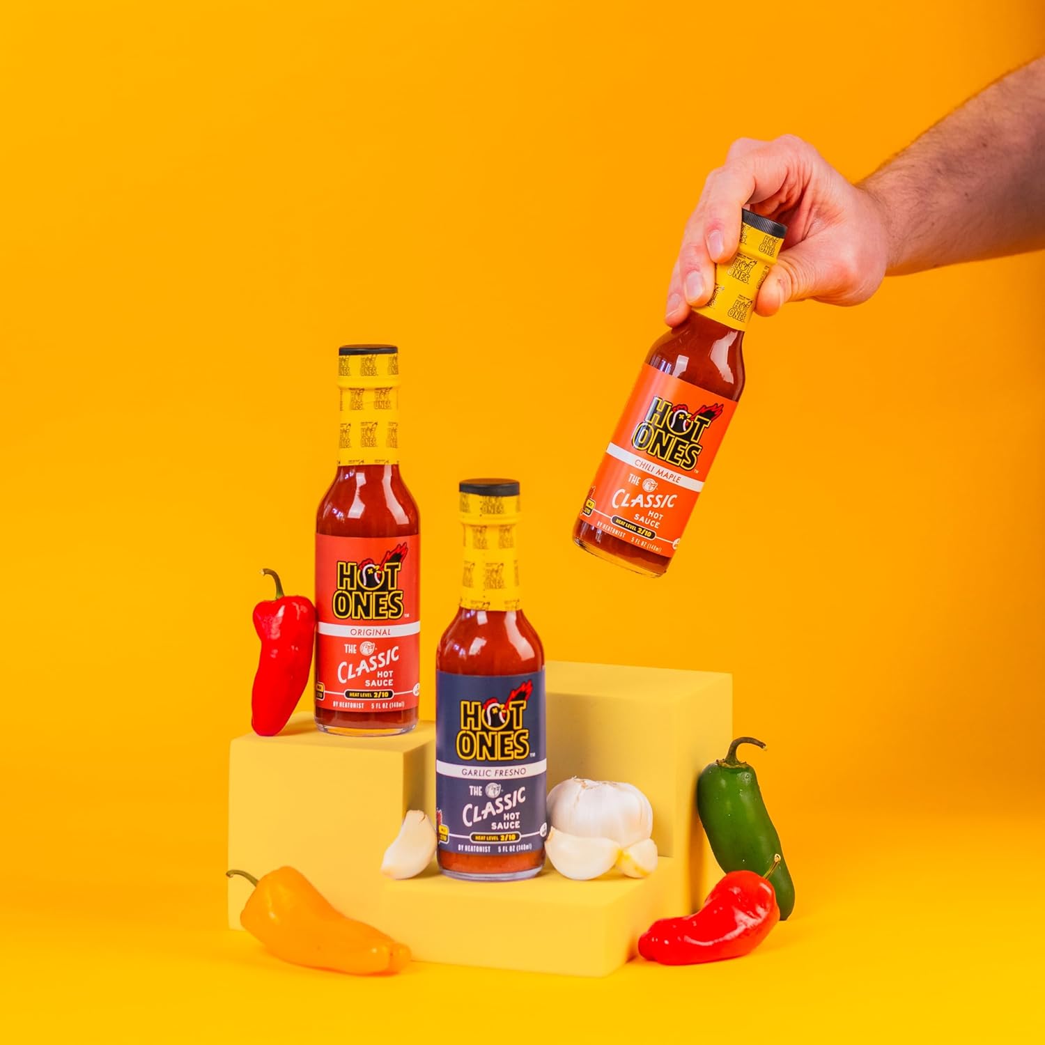 Hot Ones The Classic Trio, Hot Sauce Pack With The Classic Original, Garlic Fresno Chili & Chili Maple, Made With All Natural Ingredients, 5 fl oz Bottle (3-Pack)