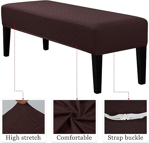 Miniatura 4 de Lebaley - Funda elástica de jacquard para otomano y banco, desmontable y lavable, para bancos rectangulares de 106 a 137 cm, fundas para banco de