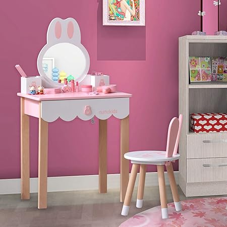 Amazon Wsdj ドレッサー おままごと お姫系 可愛い 子供ドレッサー おもちゃ ウサギ メイク台 スツール付き 引き出し 木製 お化粧台 おめかし 安全証明取得済 角丸デザイン 4 7日以内に配達 ケース ボックス おもちゃ